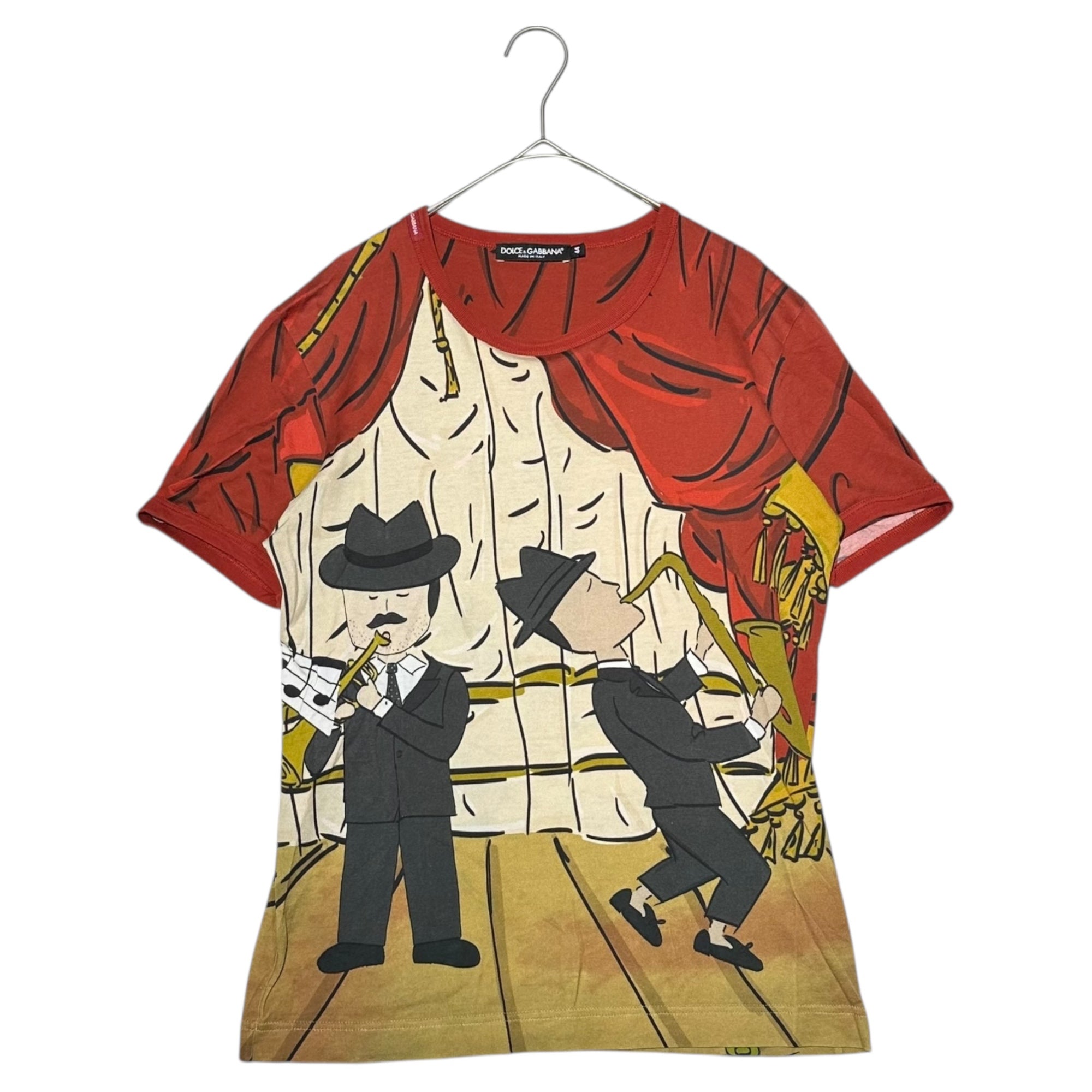 DOLCE&GABBANA(ドルチェ&ガッバーナドルガバ) Jazz Illustration All-Over Print T-Shirt ジャズ イラスト 総 プリント Tシャツ G8GX8T 44(XS) レッド