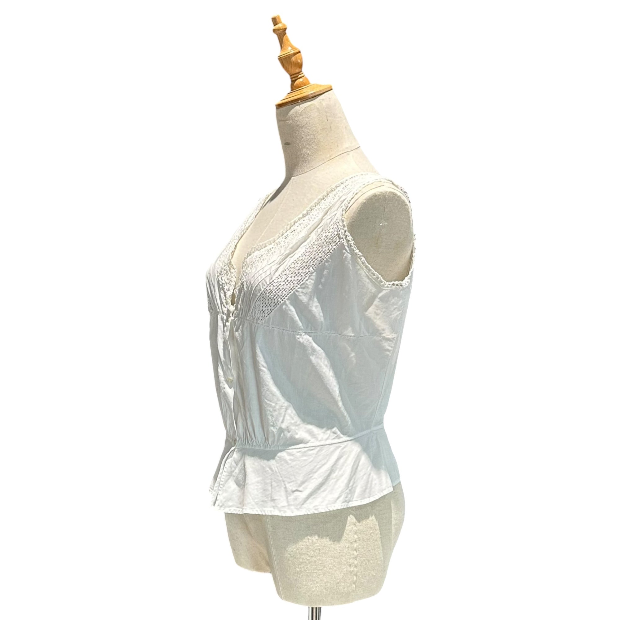 Euro antique(ヨーロッパアンティーク) 1900’s~ crochet lace decorated white cotton corset cover 手編みクロッシェレースのコルセットカバー ブラウス 表記無(M~L程度) ホワイト 20世紀初頭
