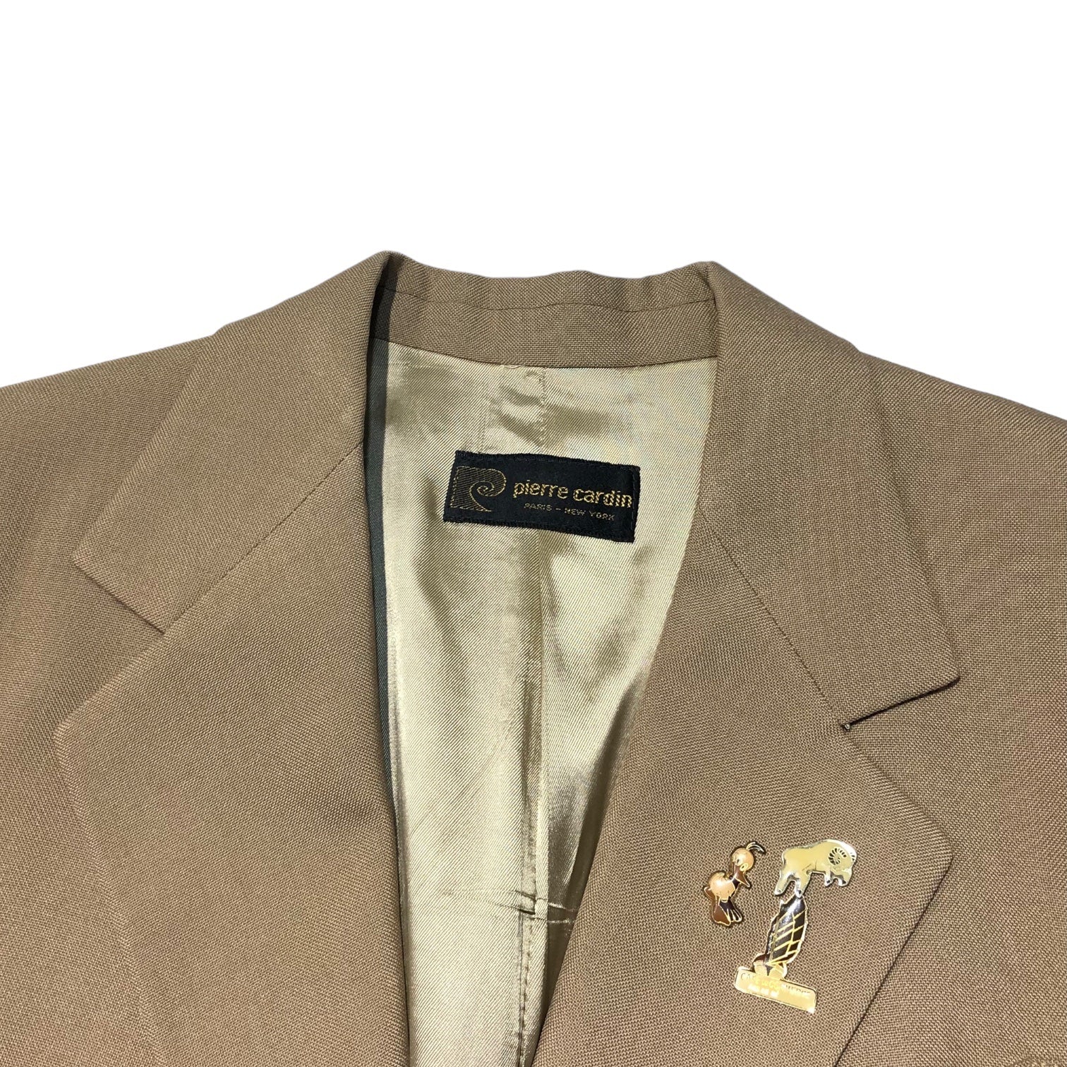 Pierre Cardin(ピエールカルダン) 70's gold button blazer setup suit 金ボタン ブレザー セットアップ  スーツ 表記無し(M-L程度) ベージュ 70年代 ヴィンテージ テーラード ジャケット セミフレア スラックス パンツ 1970年8月製造