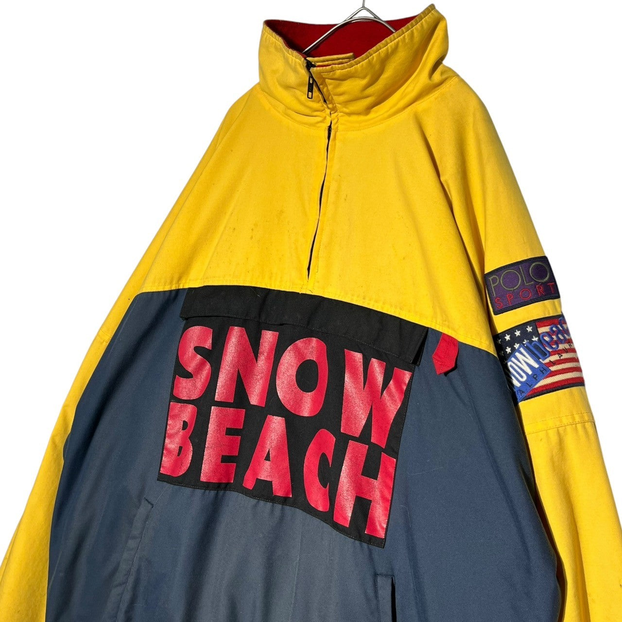 POLO RALPH LAUREN(ポロラルフローレン) 90's original "snow beach" Anorak jacket オリジナル スノー ビーチ アノラック ジャケット  L イエロー×レッド 1993 90年代 ヴィンテージ 稀少品