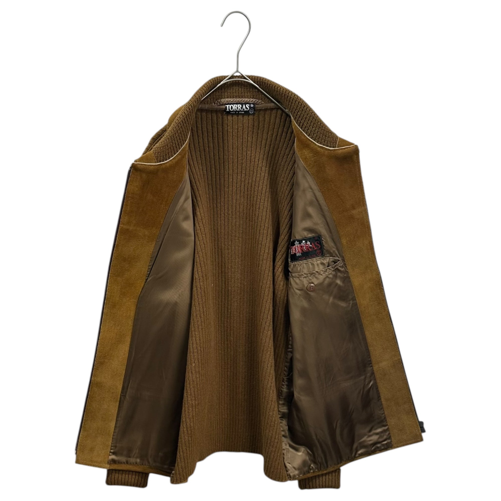 USED(ユーズド) Knit-Panel Suede Blouson ニット切替 スウェード ブルゾン 58 ブラウン スペイン製 古着