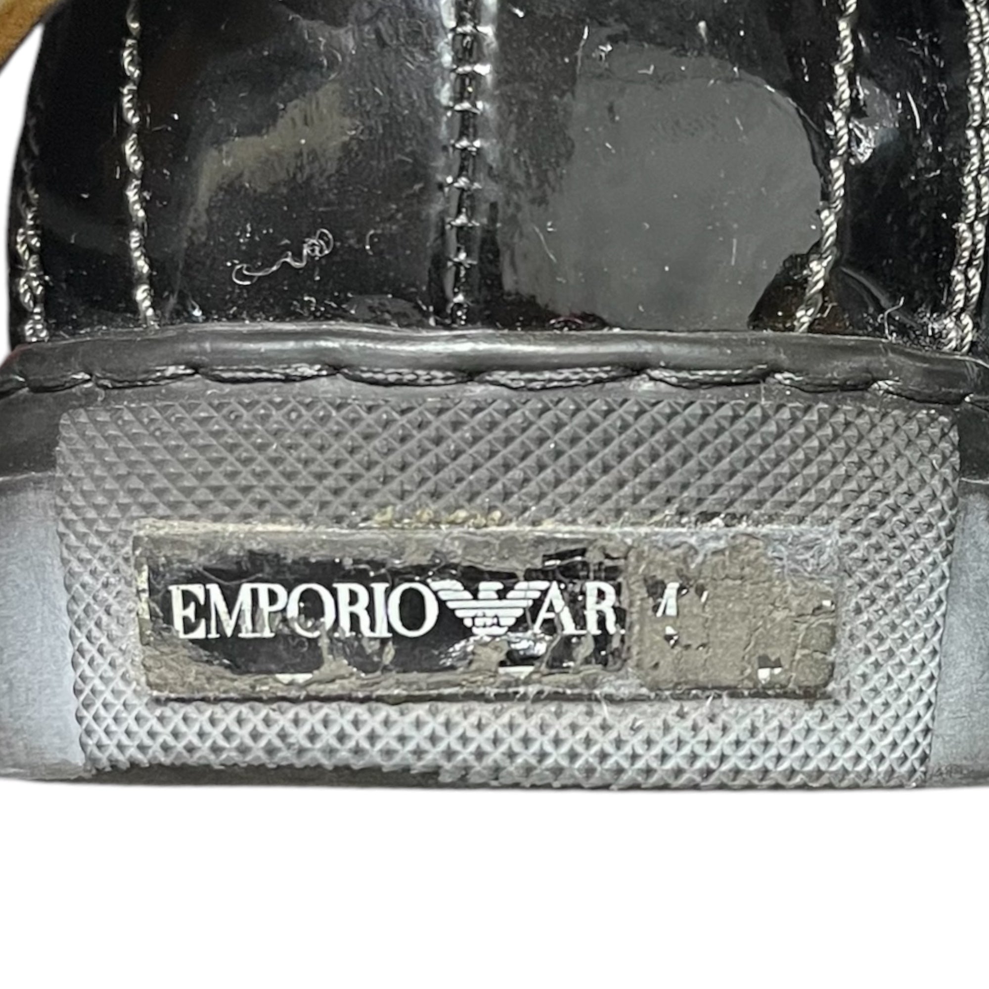 EMPORIO ARMANI(エンポリオアルマーニ) Enamel switching inner boa high cut belt sneakers boots エナメル切替 内ボア ハイカット ベルト スニーカー ブーツ XEU439 XA984 43(27.5cm程度) ブラック