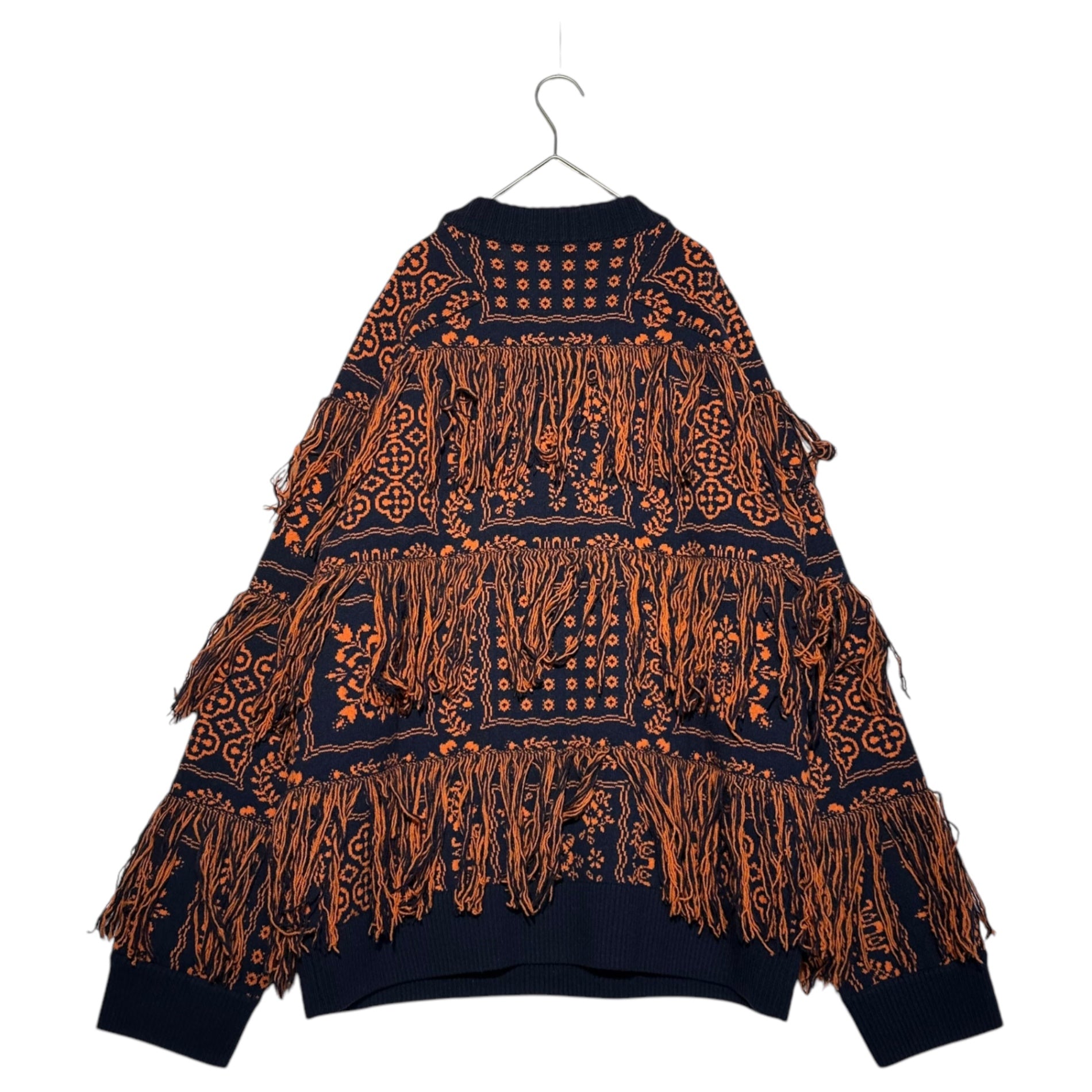 sacai×Reyn Spooner(サカイ×レインスプーナー) 18AW paisley fringe crew neck knit ペイズリー フリンジ クルーネック ニット 18-01725M 3 オレンジ×ネイビー