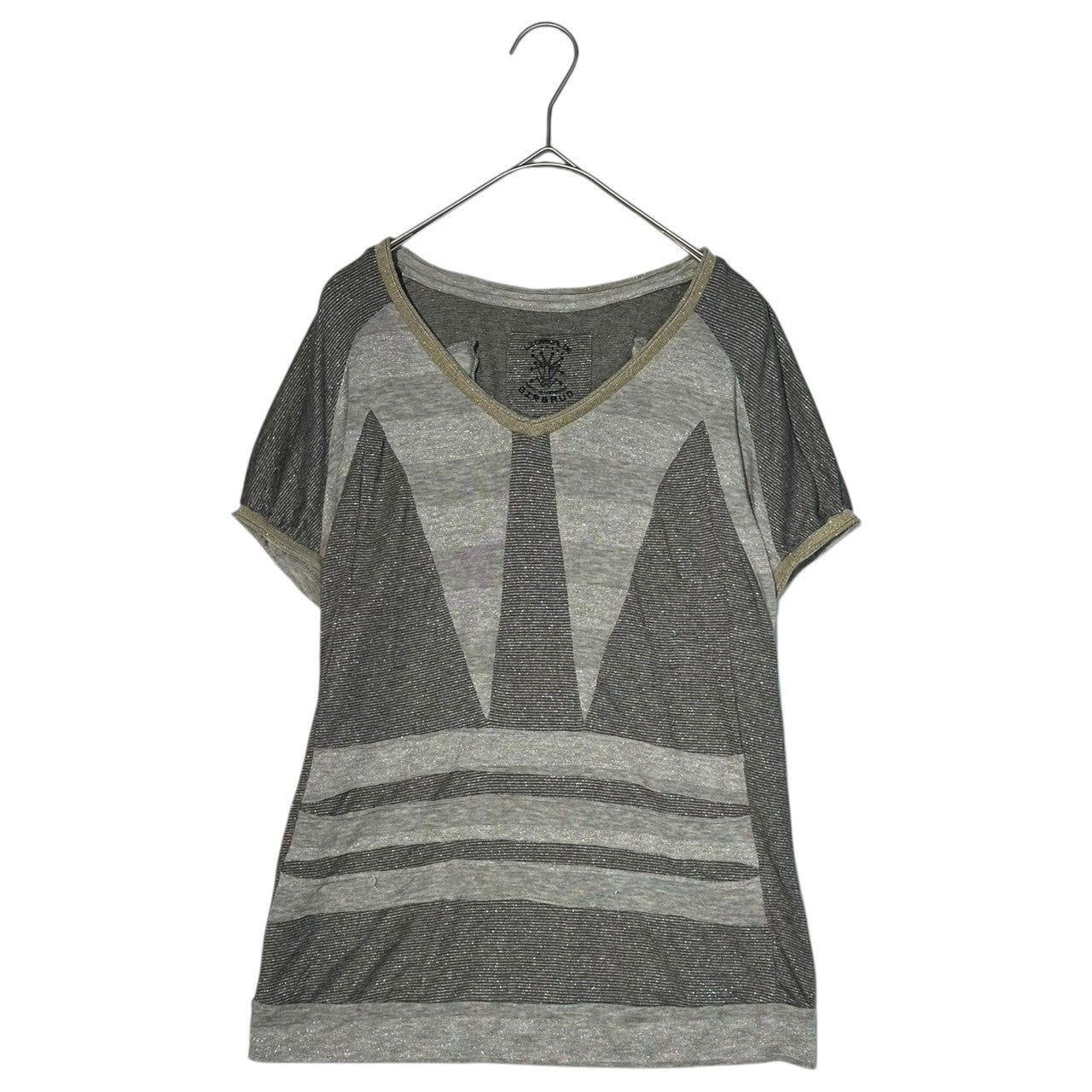 MARITHE FRANCOIS GIRBAUD(マリテフランソワジルボー) 00's V-neck stretch lamé short-sleeved knit-and-sew Vネック ストレッチ ラメ 半袖 ニットソー 表記無(FREE) グレー Y2K Tシャツ