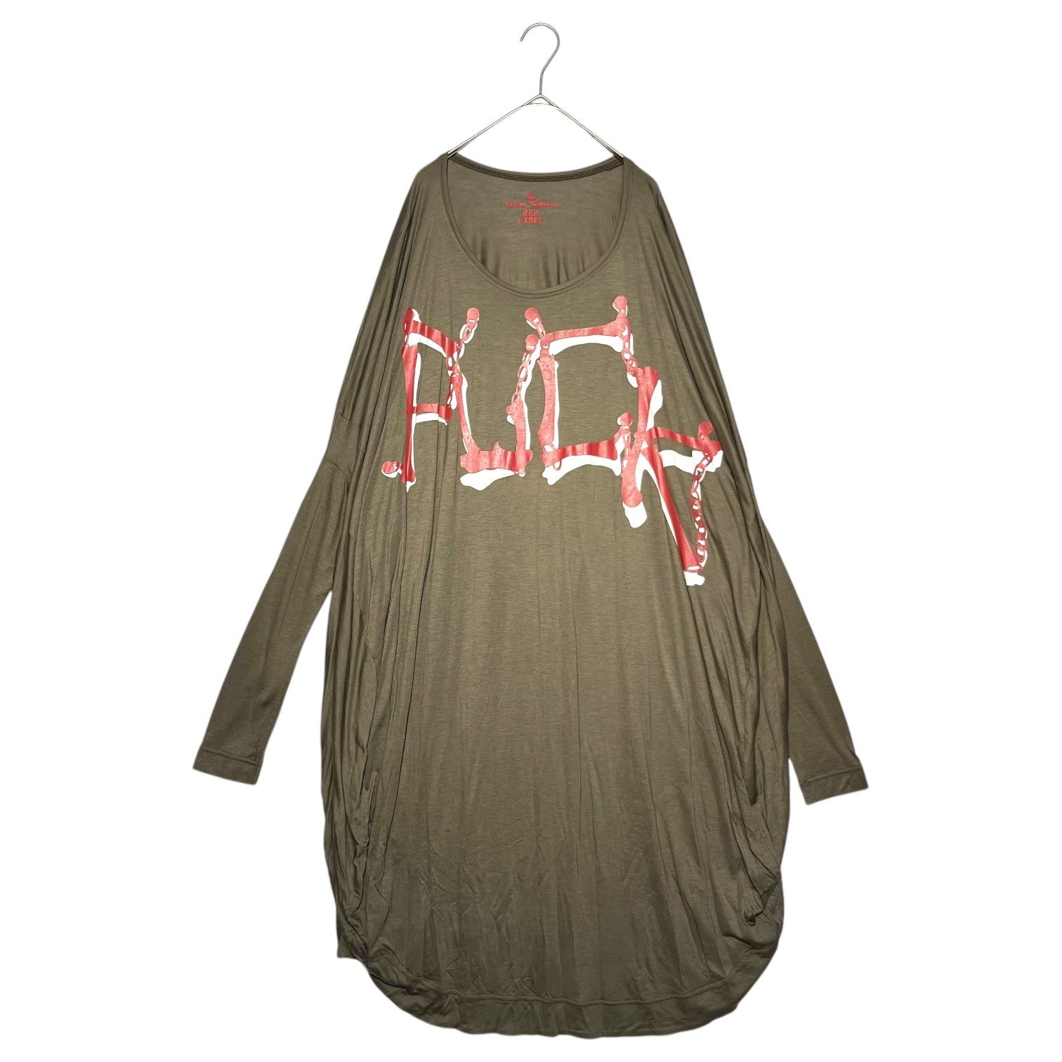 Vivienne Westwood RED LABEL(ヴィヴィアンウエストウッドレッドレーベル) "FUCK”  Printed Dolman Gathered Cut and Sewn Dress ファック プリント ドルマン ギャザー カットソー ワンピース 16-01-531013 2(M程度) オリーブ