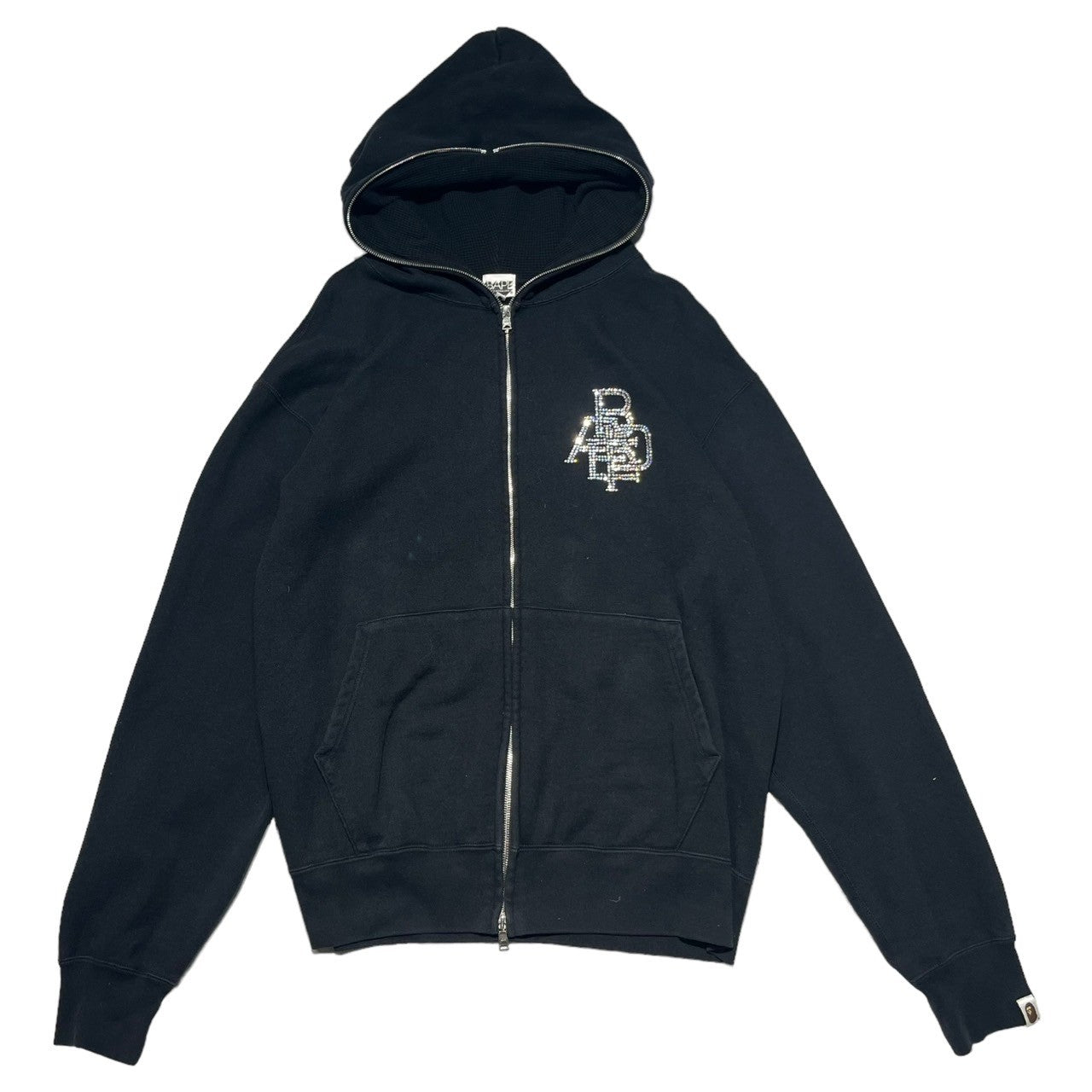 BAPE BY A BATHING APE(ベイプ バイ アベイシングエイプ) 90~00's initial rhinestone full zip  hoodie 初期 ラインストーン フルジップ パーカー L ブラック