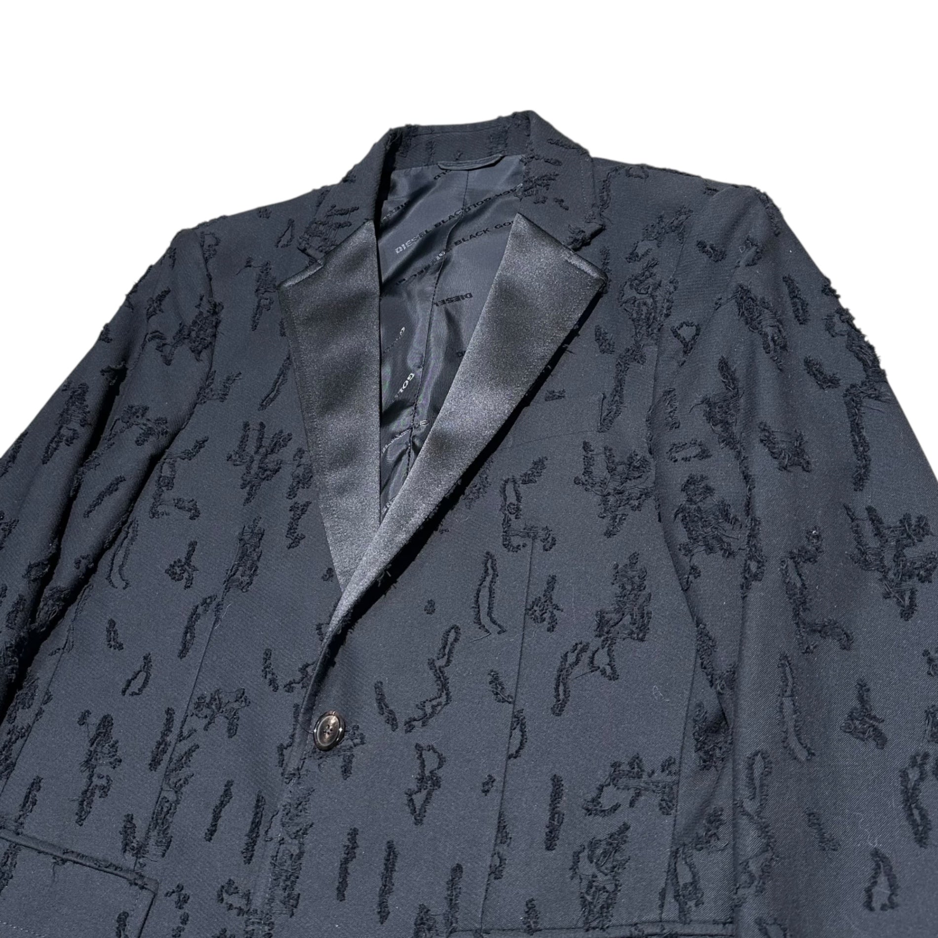 DIESEL BLACK GOLD(ディーゼルブラックゴールド) Broken Setup Jacket ブロークン セットアップ ジャケット JK:46 PT:44 ブラック ダメージ加工 テーラード スラックス パンツ スーツ