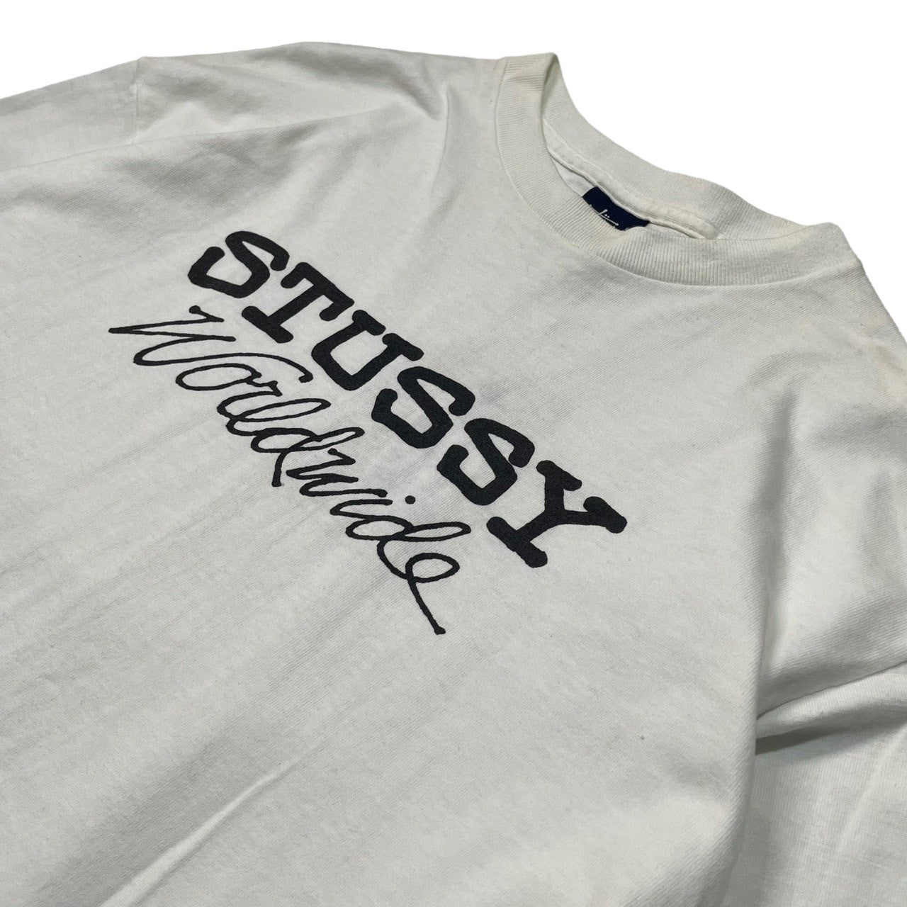 STUSSY(ステューシー) 90's~00's Worldwide ワールドワイド 長袖 カットソー ロンT 紺タグ SIZE M ホワイト×ブラック 90~00年代 OLD STUSSY