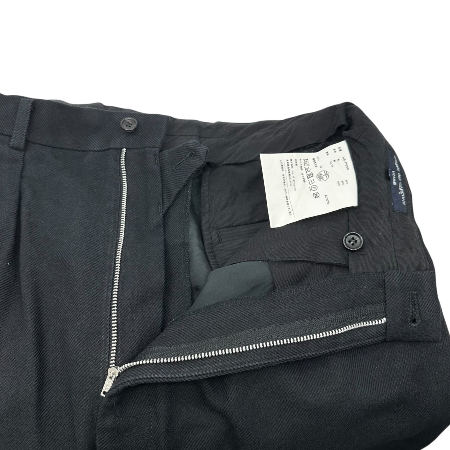 COMME des GARCONS HOMME(コムデギャルソンオム) 18AW 2-pleat 8/10 length c/w blend pants 2タック 8分丈 コットン ウール パンツ HB-P006 XS ブラック AD2018 クルップド