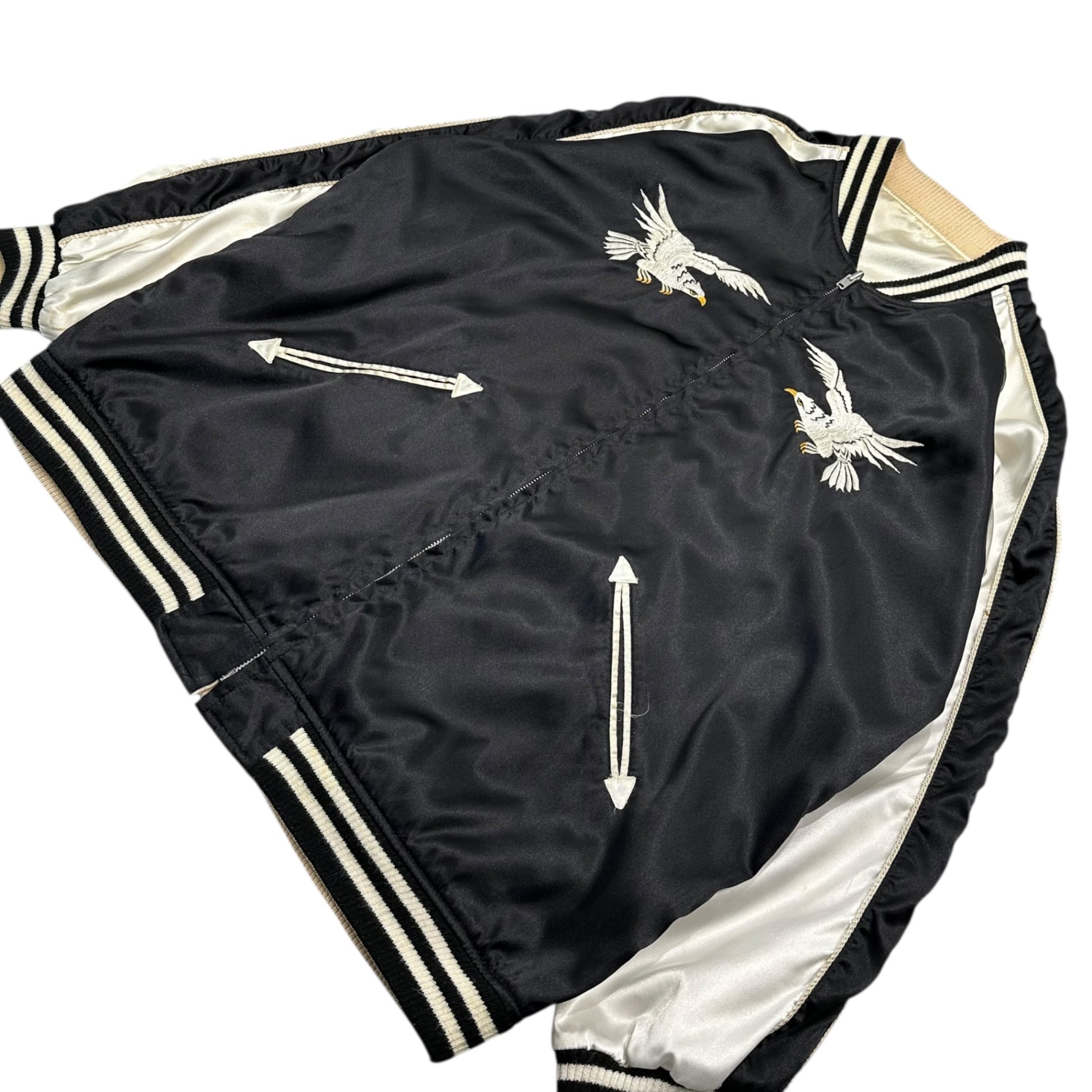 STUSSY(ステューシー) 00's ”Eagle ＆ Mount Fuji” Souvenir jacket 鷹 富士 スカジャン L ブラック×ホワイト OLD ブルゾン リーバーシブル