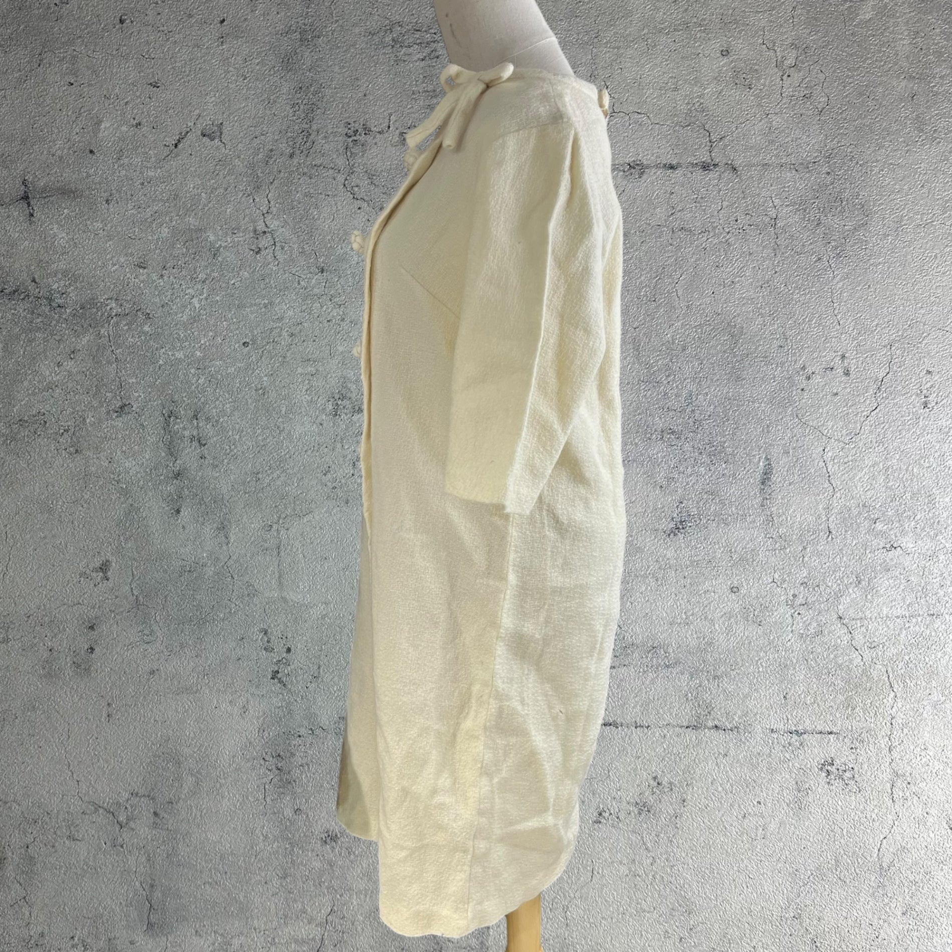 VINTAGE(ヴィンテージ) 60's~ wool knit half sleeve onepiece ニットとデザインボタンの半袖ウールワンピース 表記無し(Mサイズ程度)/袖の裏部分に傷あり ベージュ