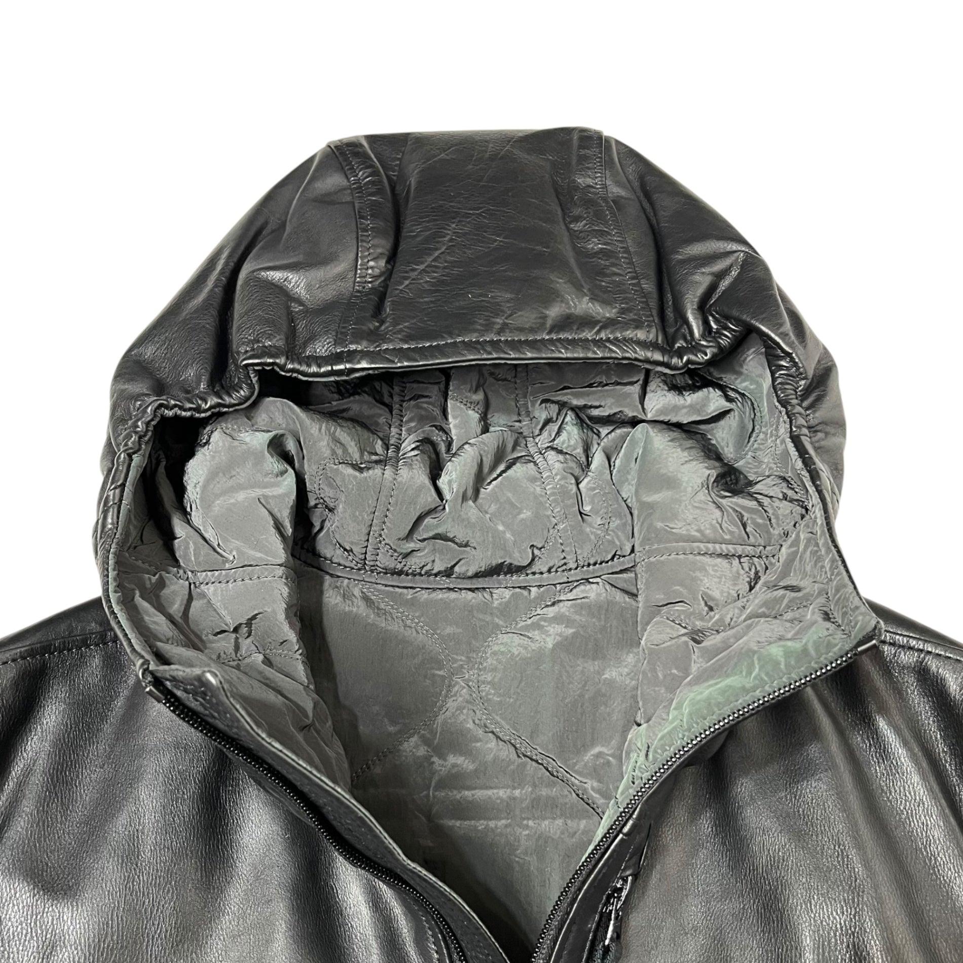 STONE ISLAND(ストーンアイランド) 15AW All leather reversible Primaloft nylon metal hooded jacket オールレザー リバーシブル プリマロフト ナイロン メタル フーデット ジャケット 631500277 M ブラック