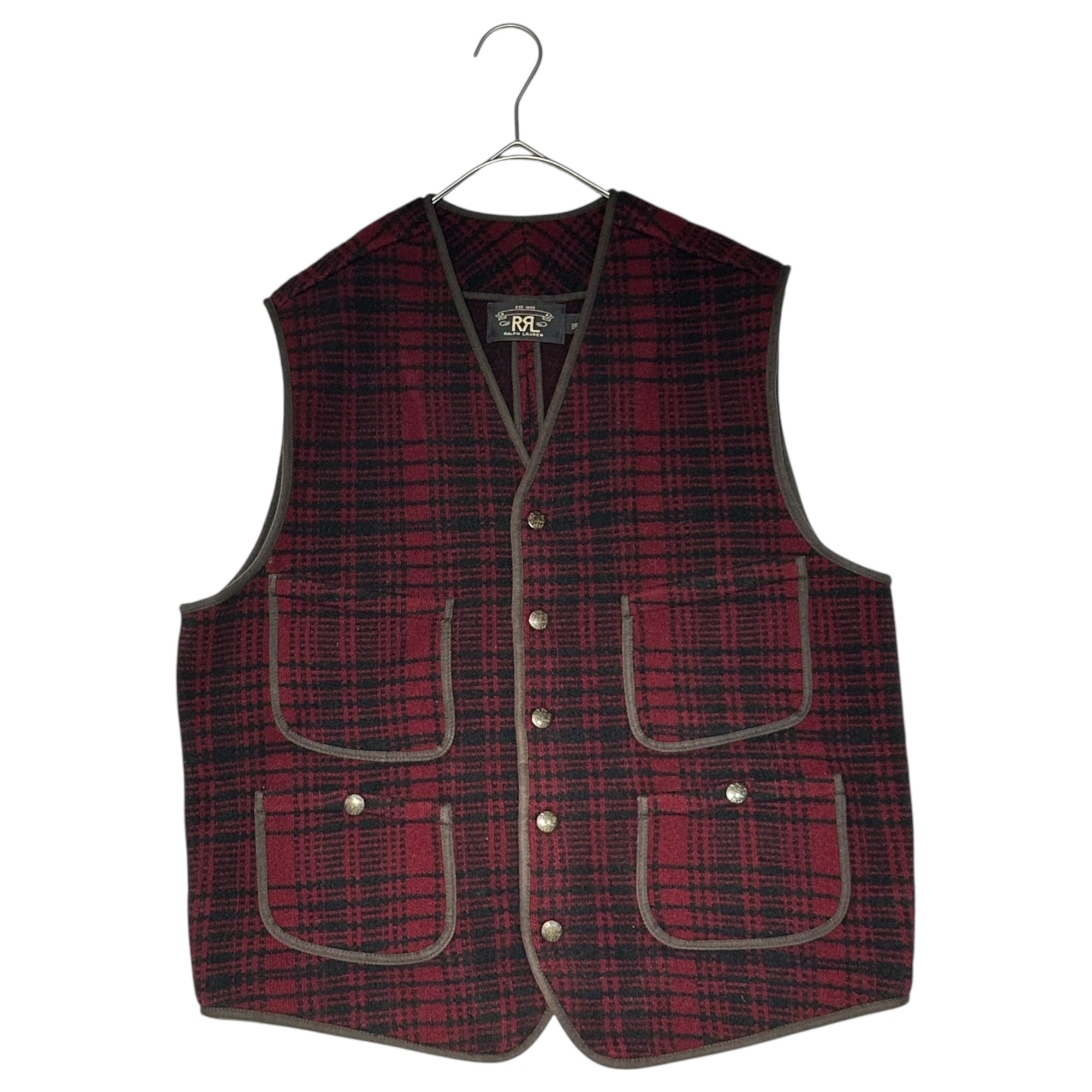 RRL(ダブルアールエル) Check Wool Hunting Vest チェック ウール ハンティング ベスト 782567486001 M レッド×ブラック