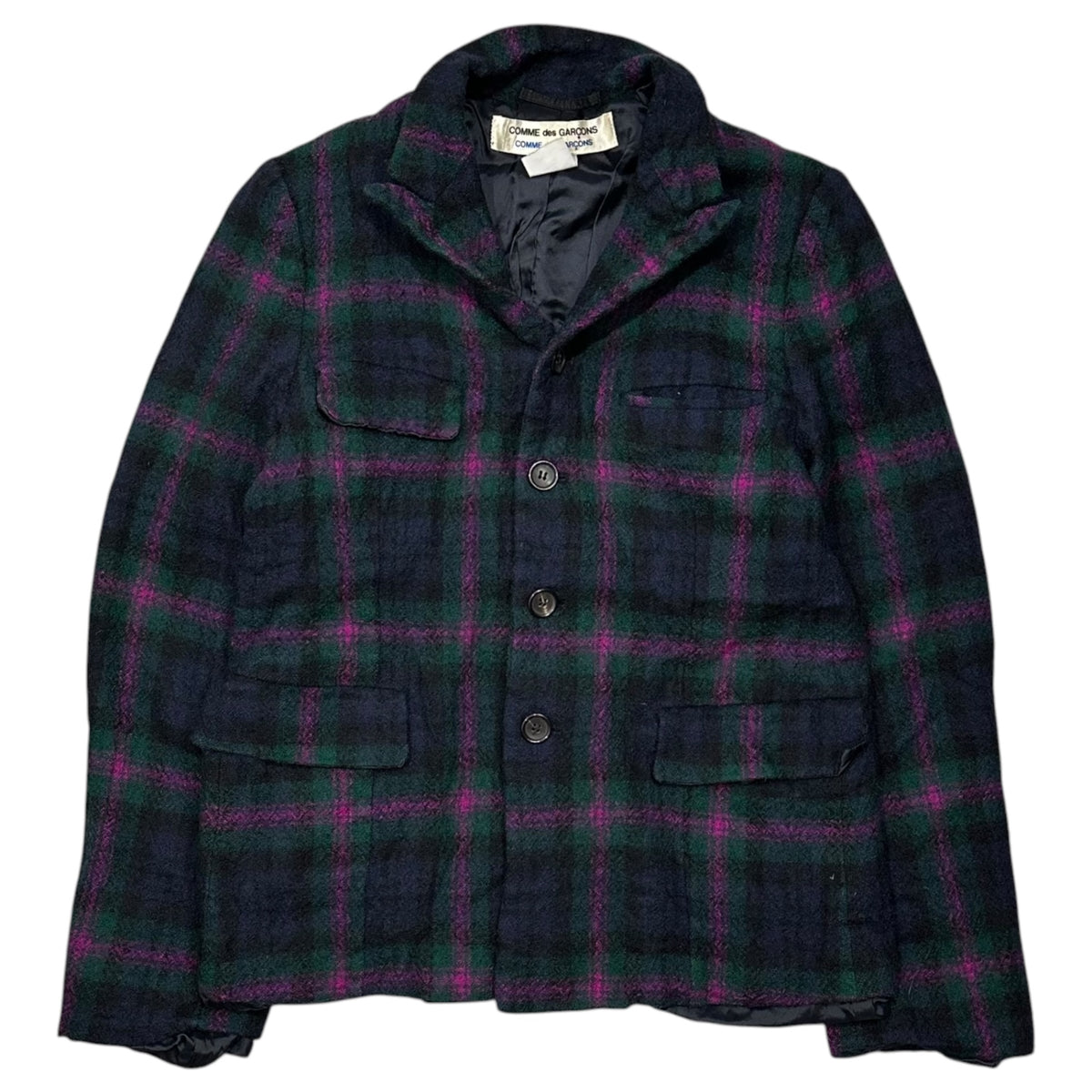 COMME des GARCONS COMME des GARCONS(コムデギャルソンコムデギャルソン) Wool Felted Check Pattern 4-Button Jacket ウール 縮絨 チェック柄 4ボタン ジャケット S グリーン×パープル×ネイビー フランス製
