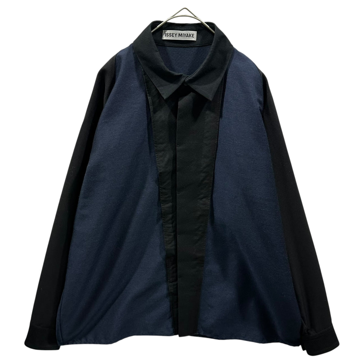 ISSEY MIYAKE(イッセイミヤケ) Two-Tone Fly-Front Wide Shirt バイカラー 比翼 ワイド シャツ IM64FJ511 2 ブラック×ネイビー 男性着用可能