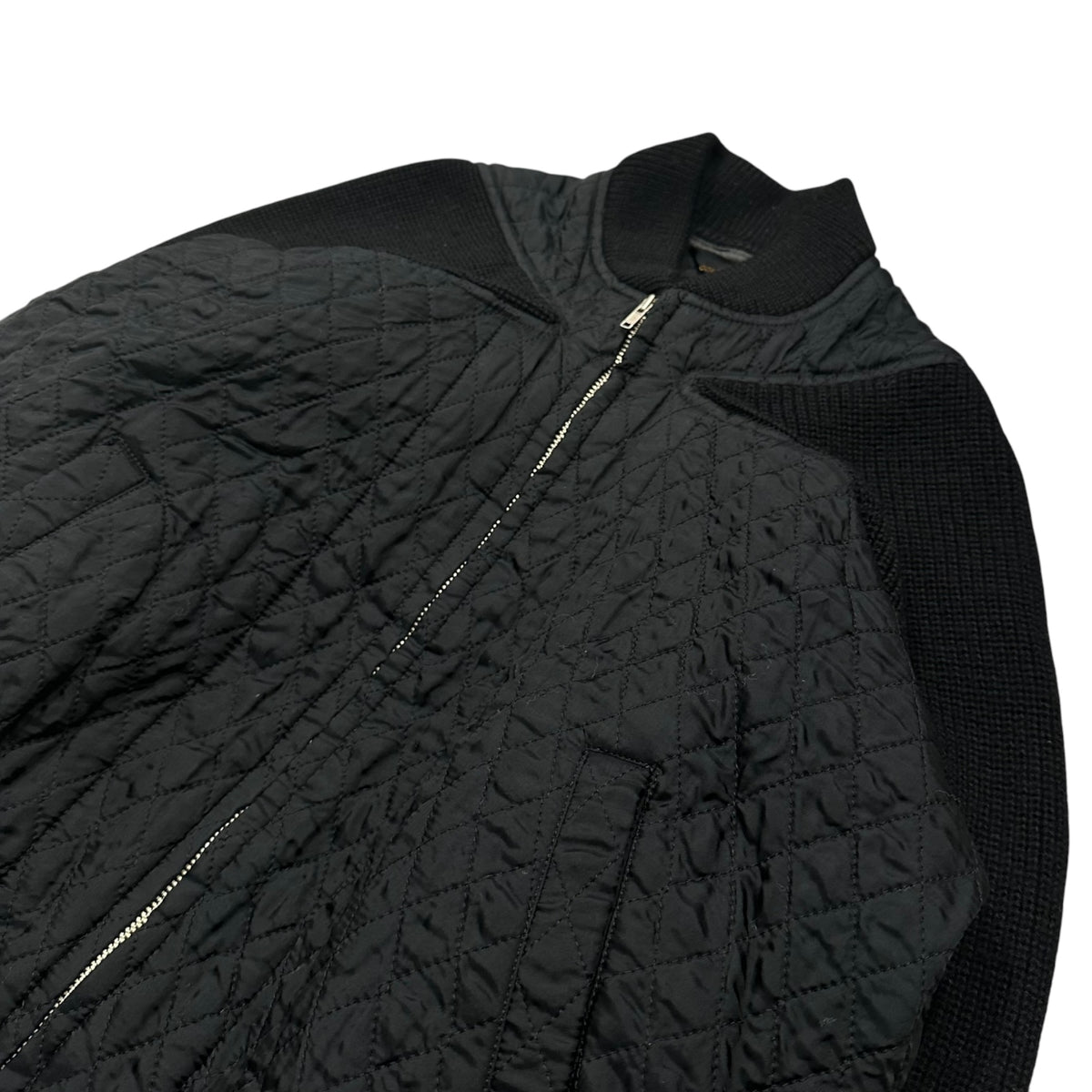 COMME des GARCONS(コムデギャルソン) 1990AW Quilted Wool-Knit Mixed Zip-Up Blouson キルティング ウールニット 切替 ジップアップ ブルゾン GJ-05022S S ブラック AD1990 90s アーカイブ 稀少