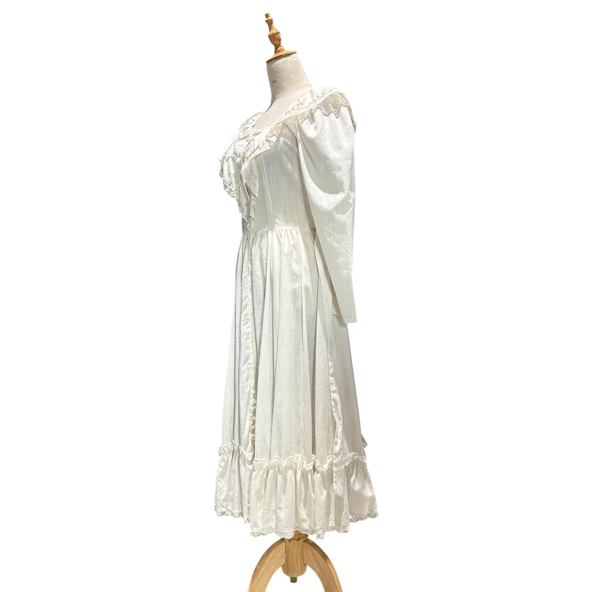 GUNNE SAX(ガニーサックス) 70's ribbon and lace long onepiece ふんわりギャザーとレースの長袖ワンピース Mサイズ程度 ホワイト