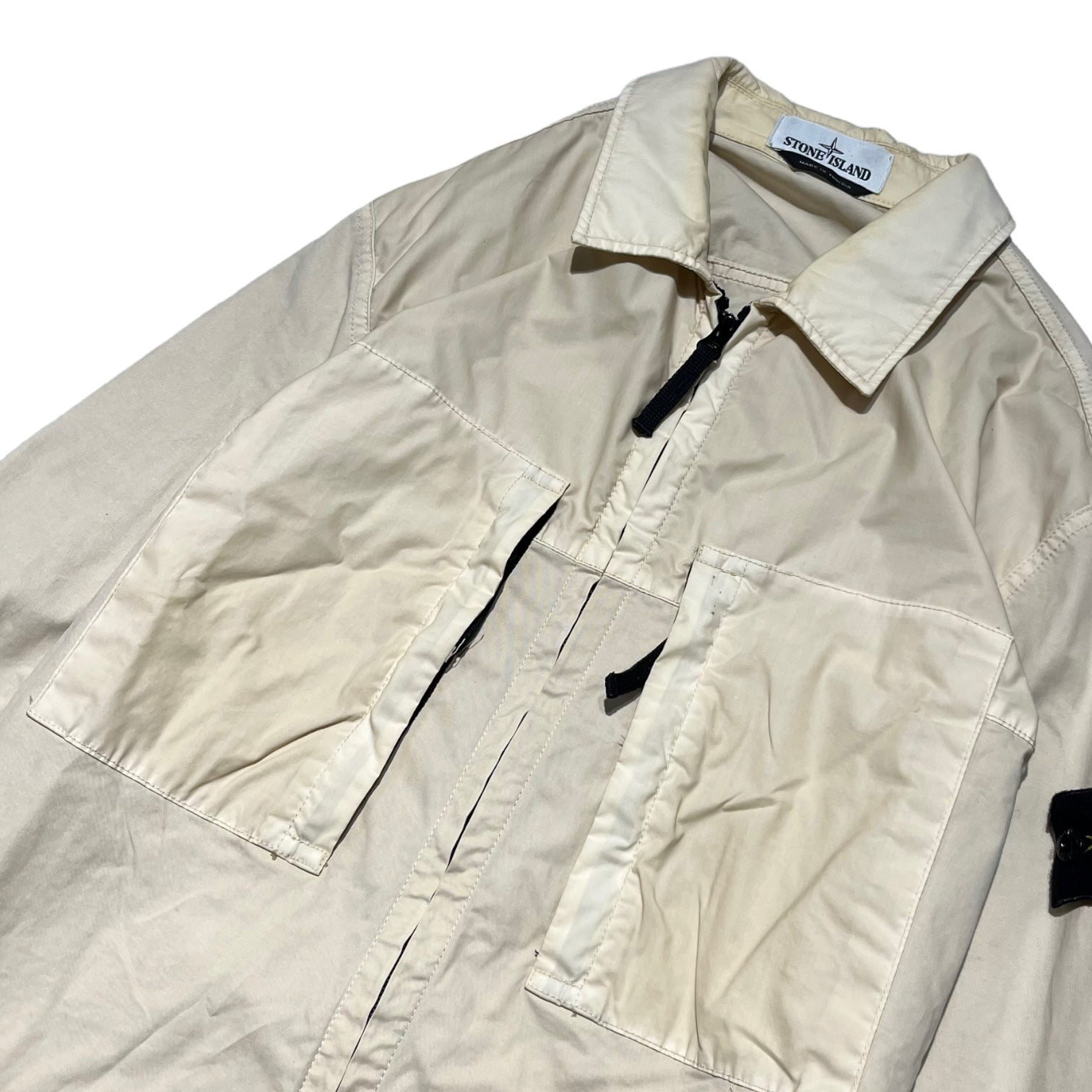 STONE ISLAND(ストーンアイランド) 20SS 2 POCKET OVERSHIRT 2ポケット オーバーシャツ ジップアップ ナイロンジャケット 721510207 S アイボリー