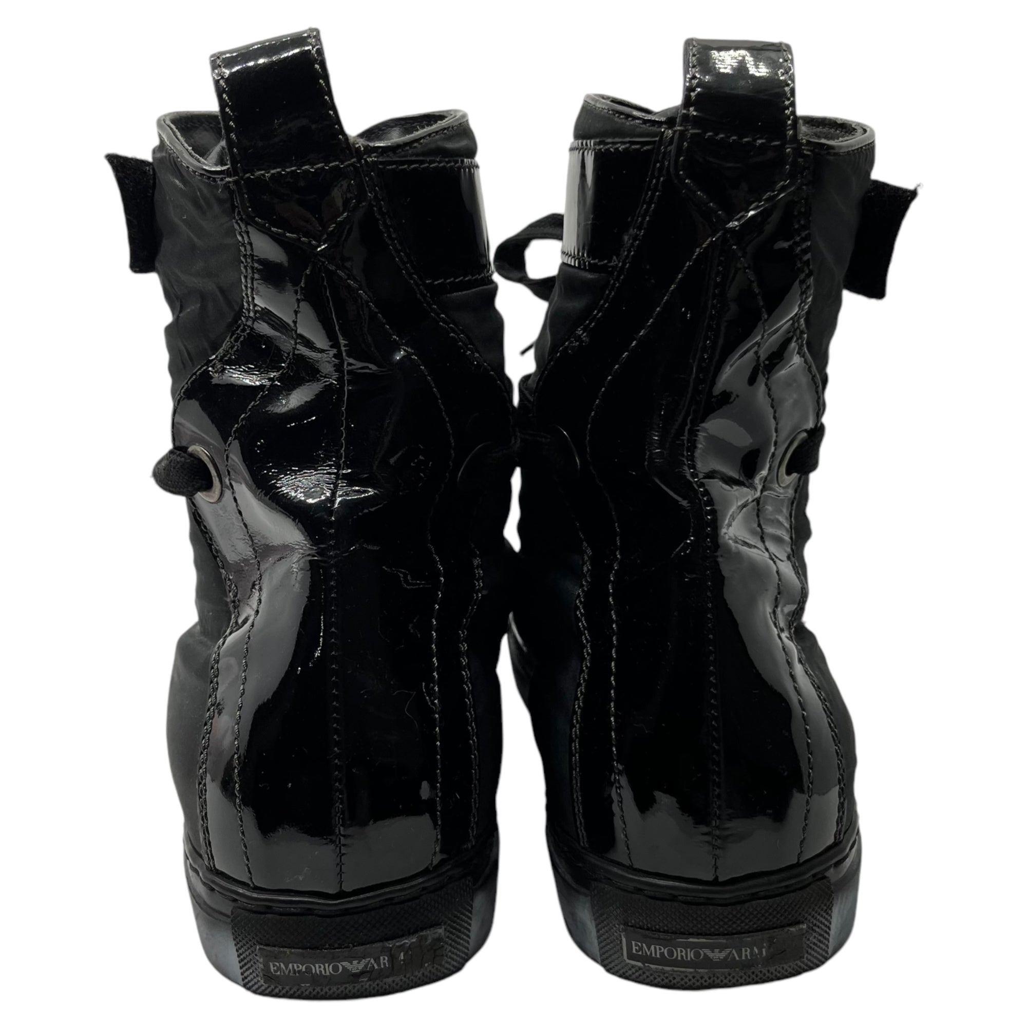 EMPORIO ARMANI(エンポリオアルマーニ) Enamel switching inner boa high cut belt sneakers boots エナメル切替 内ボア ハイカット ベルト スニーカー ブーツ XEU439 XA984 43(27.5cm程度) ブラック