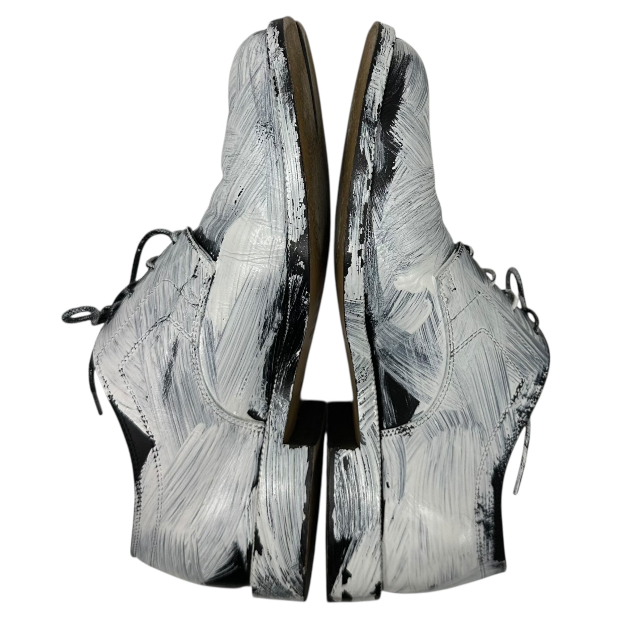 MAISON MARGIELA(メゾンマルジェラ) Bianchetto TABI Lace-up Shoes ペンキ加工 タビ レースアップ レザー シューズ S97WQ0052 39(24.5~25.0cm程度) ホワイト×ブラック カーフスキン 革靴