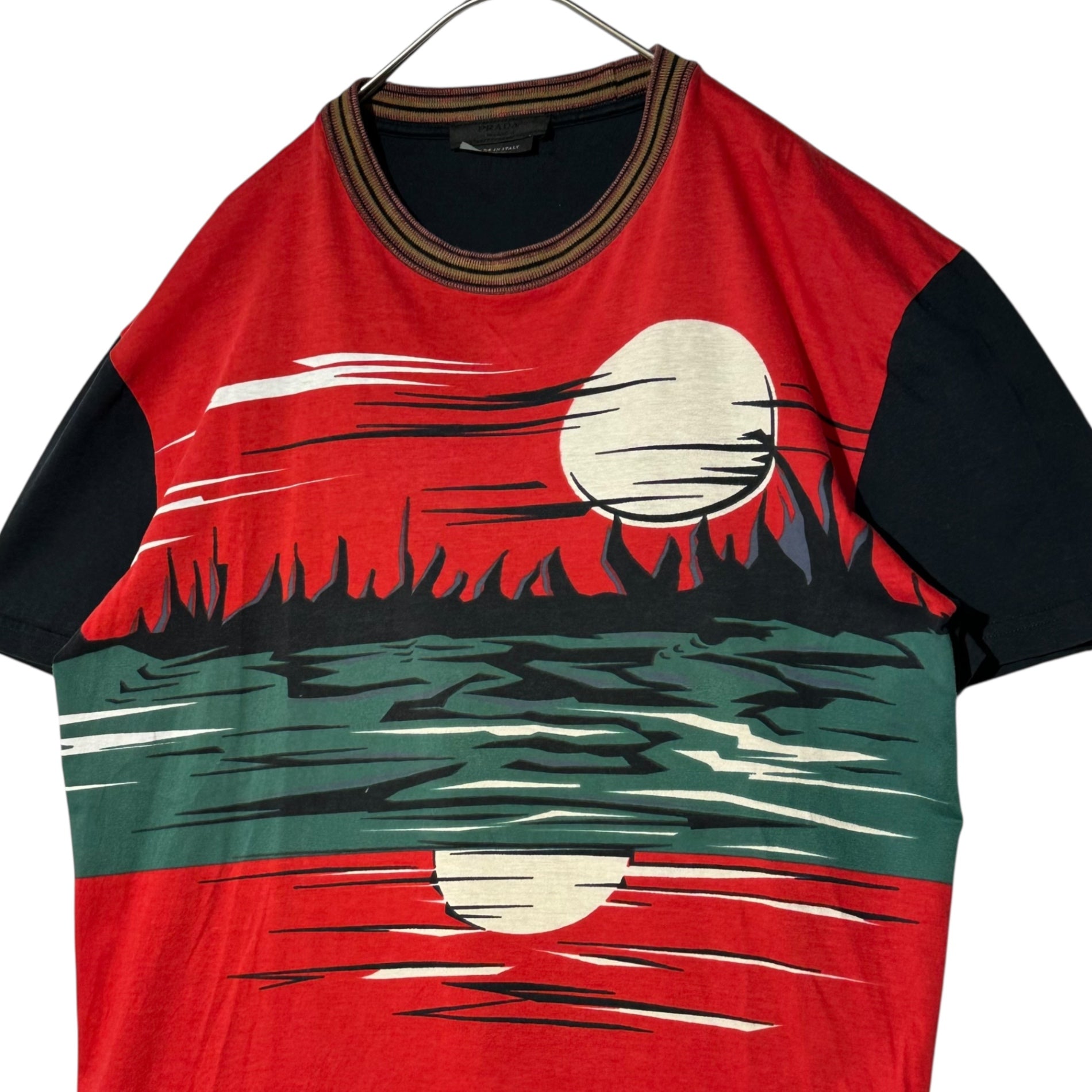 PRADA(プラダ) 14SS Sunset Multi T-shirt サンセット グラフィック Tシャツ S レッド×ブラック