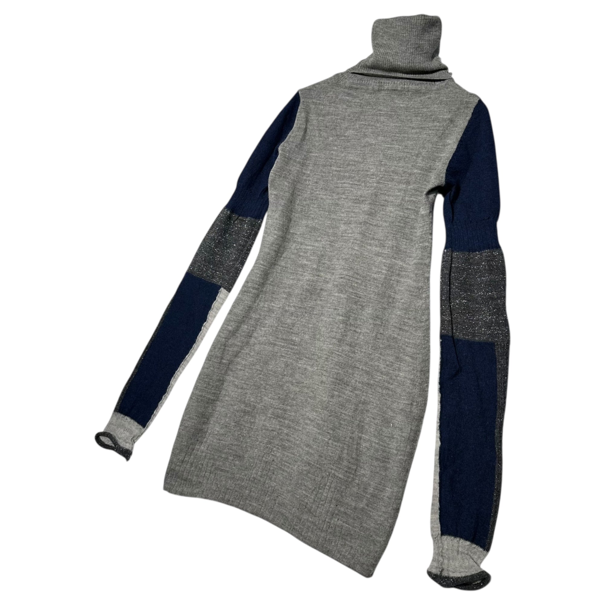 MARITHE FRANCOIS GIRBAUD(マリテフランソワジルボー) 00's Long Turtleneck Panel Knit ロング タートルネック 切替 ニット F7-9625 S グレー Y2K