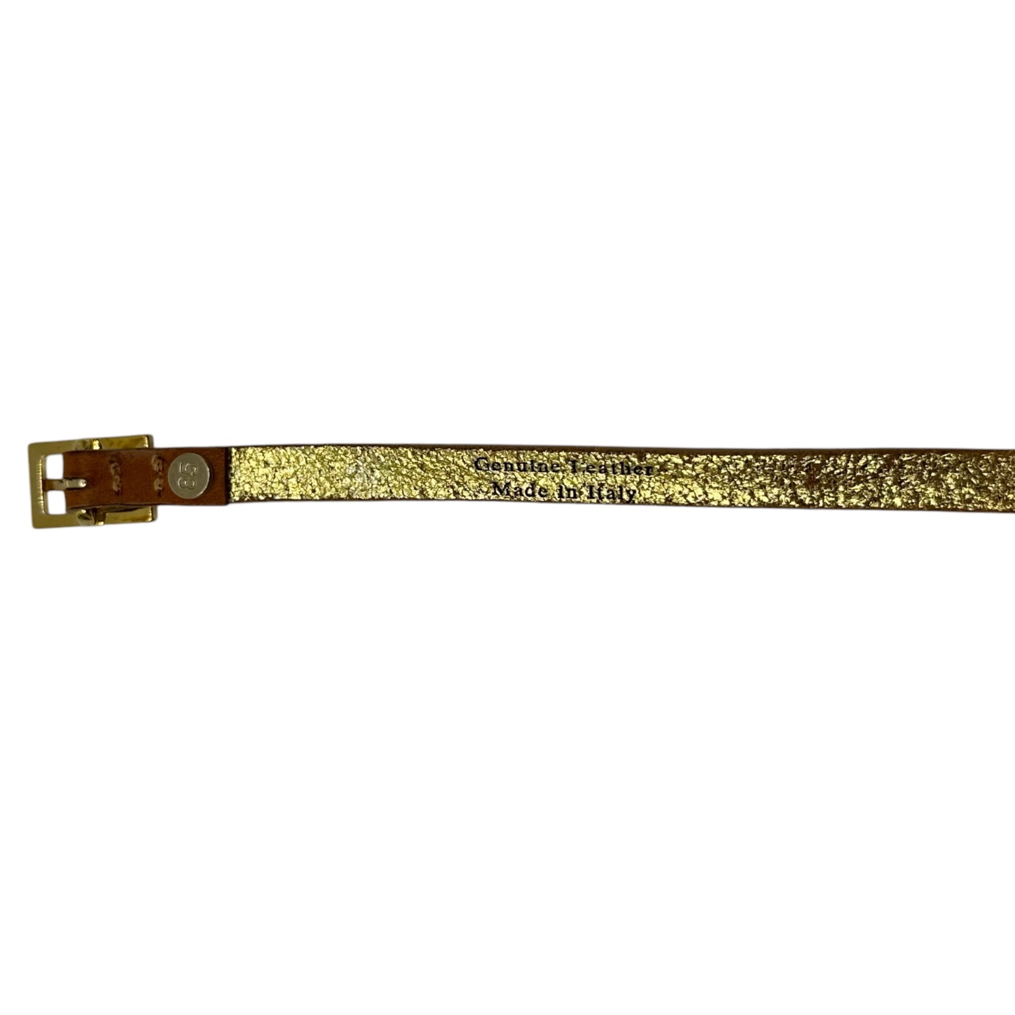 DRIES VAN NOTEN(ドリスヴァンノッテン) Gold lame leather narrow belt ゴールドラメ レザー ナロー ベルト 85 ブラウン×ゴールド