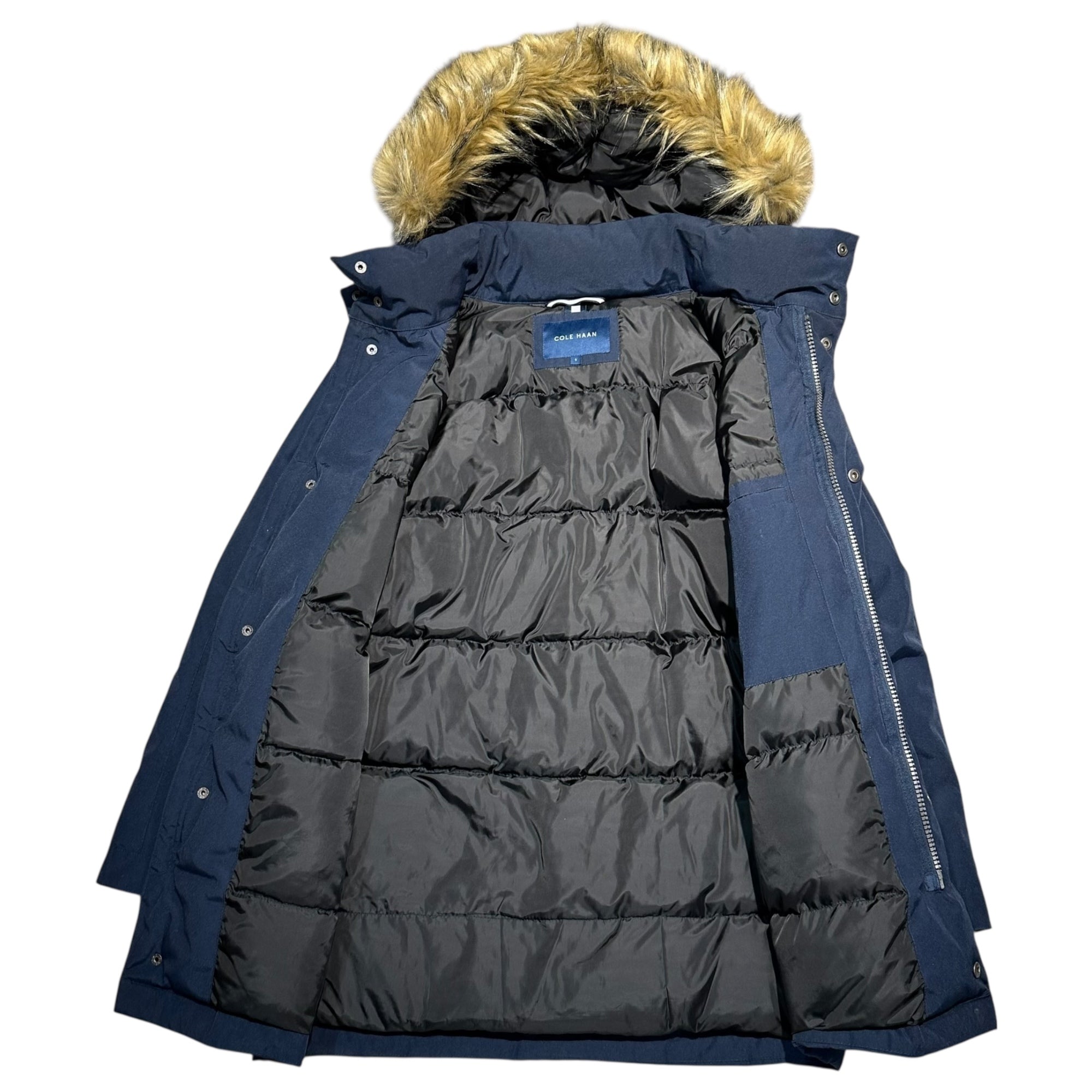 COLE HAAN(コールハーン) Fur-Trimmed Down Jacket ファー付 ダウン ジャケット 53ZAW9036 S ネイビー