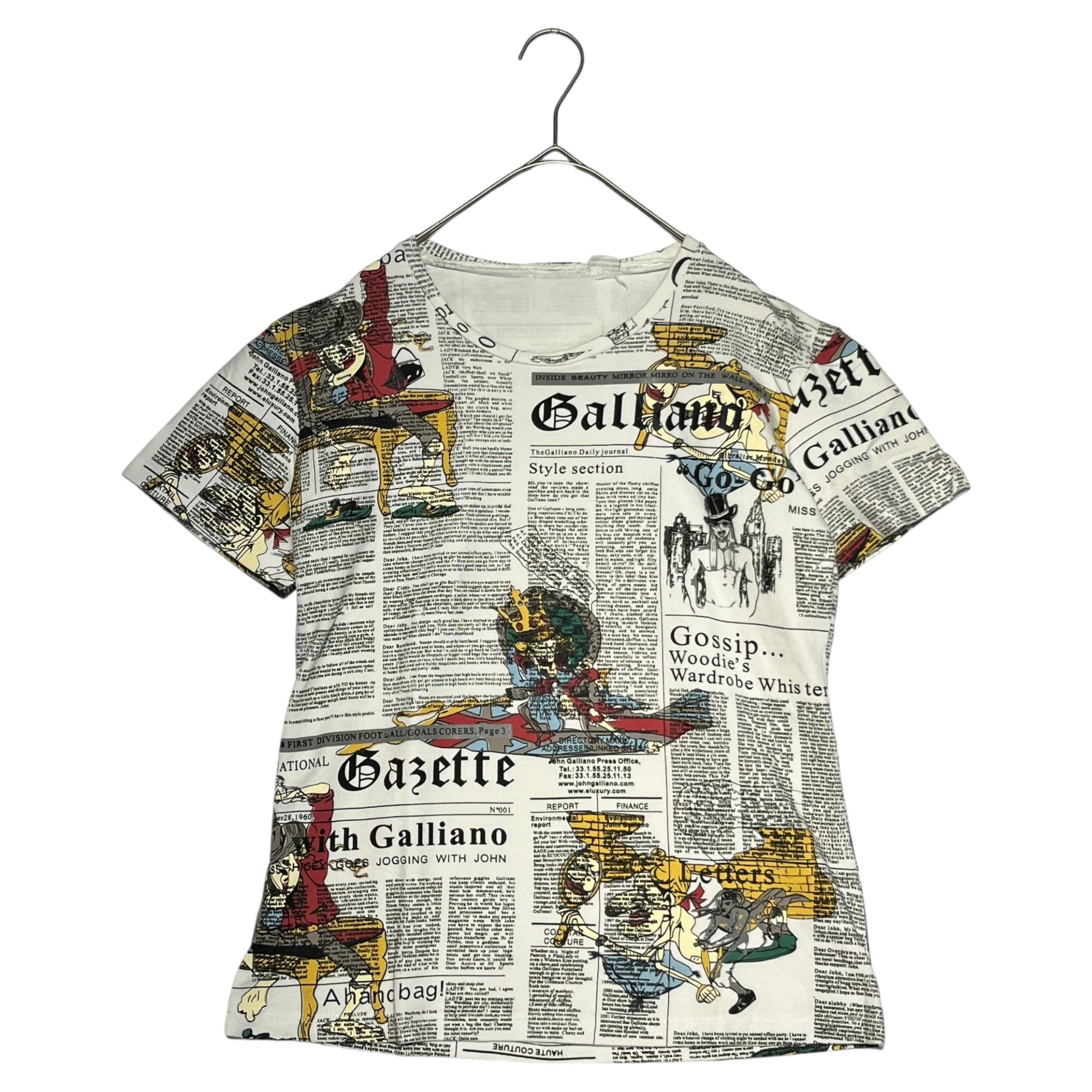 JOHN GALLIANO(ジョンガリアーノ) 00's Newspaper stretch S/S TEE ニュースペーパー ストレッチ Tシャツ M ホワイト Y2K