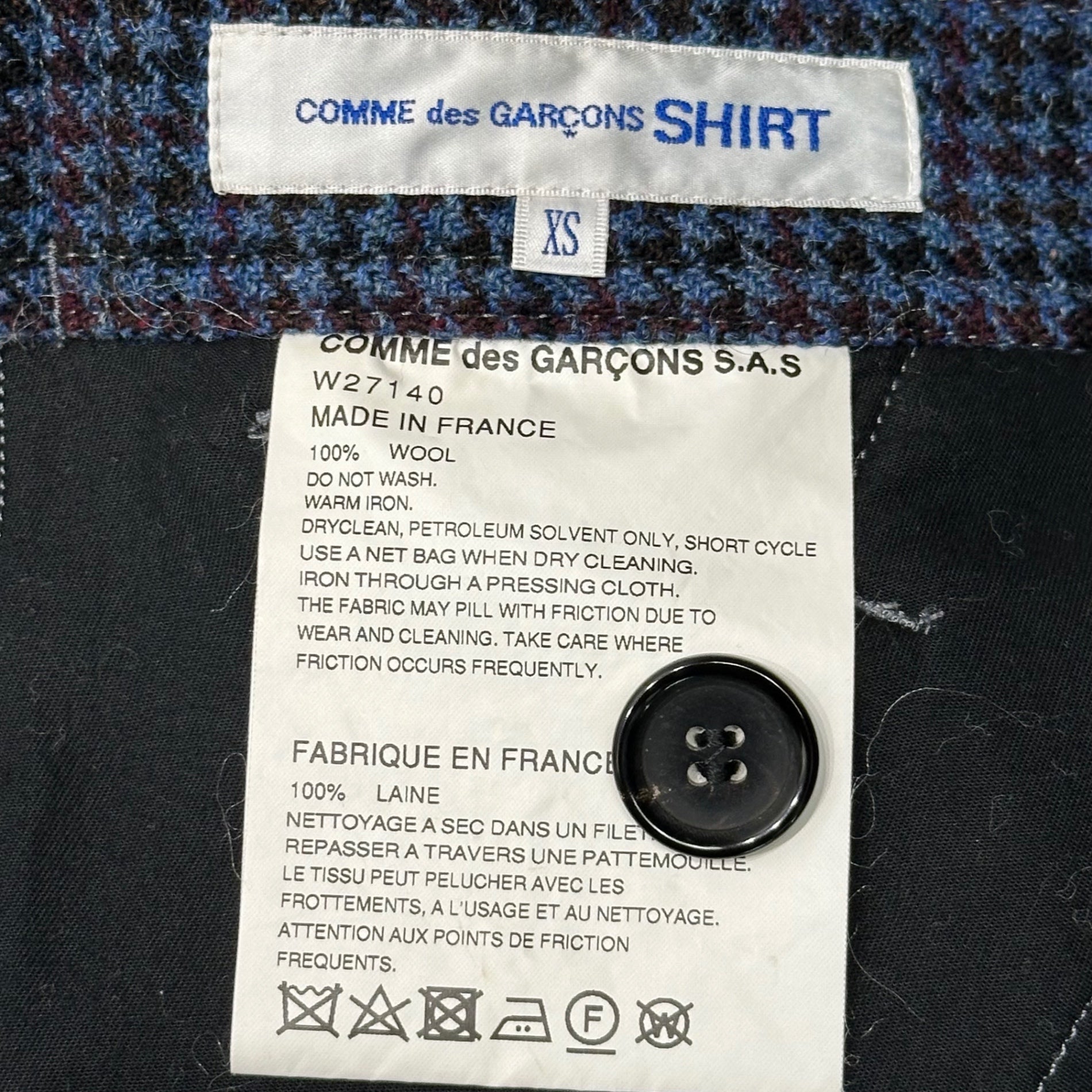 COMME des GARCONS SHIRT(コムデギャルソンシャツ) Wide Straight Check Wool Pants ワイドストレート チェック ウール パンツ W27140 XS ブルー