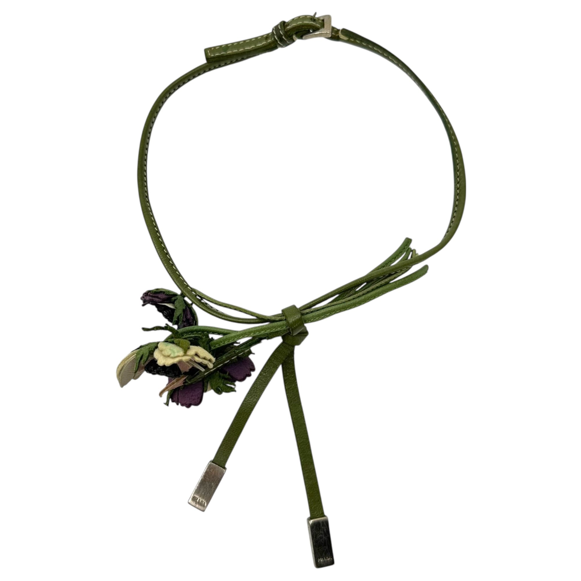 PRADA(プラダ) Leather Flower Choker Necklace レザー フラワー チョーカー ネックレス グリーン