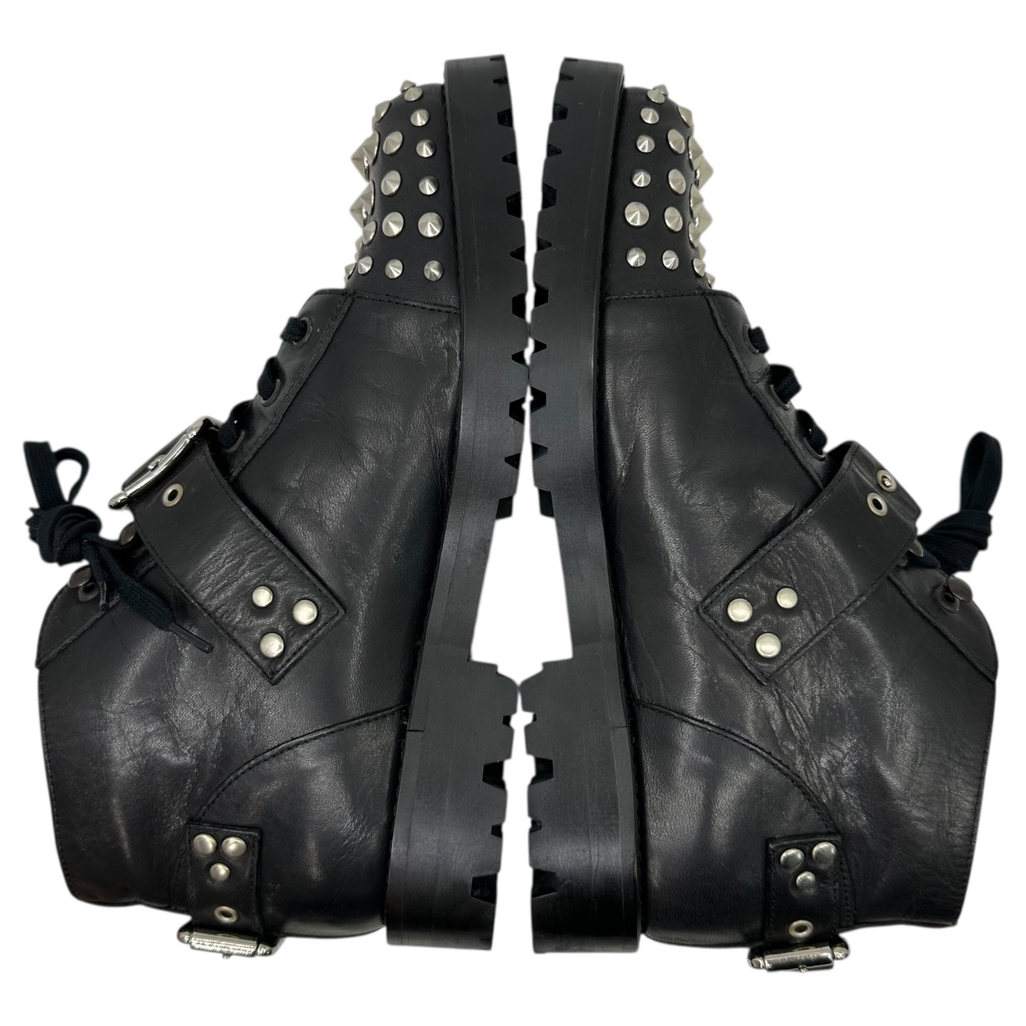 UNSQUEAKY(アンスクウィーキー) Spiked Studded Belted Leather Short Boots スパイク スタッズ ベルテッド レザー ショート ブーツ 2(24cm～24.5cm程度) ブラック DECORATION シューズ