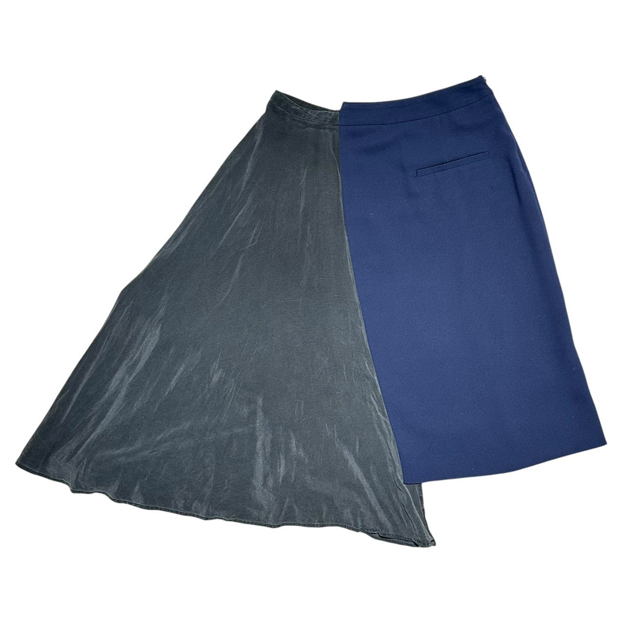 MAISON MARGIELA(メゾンマルジェラ) 15AW Asymmetrical Silk Knee-Length Skirt アシンメトリー シルク ひざ丈 スカート S31MA0293 42 ネイビー×グレー