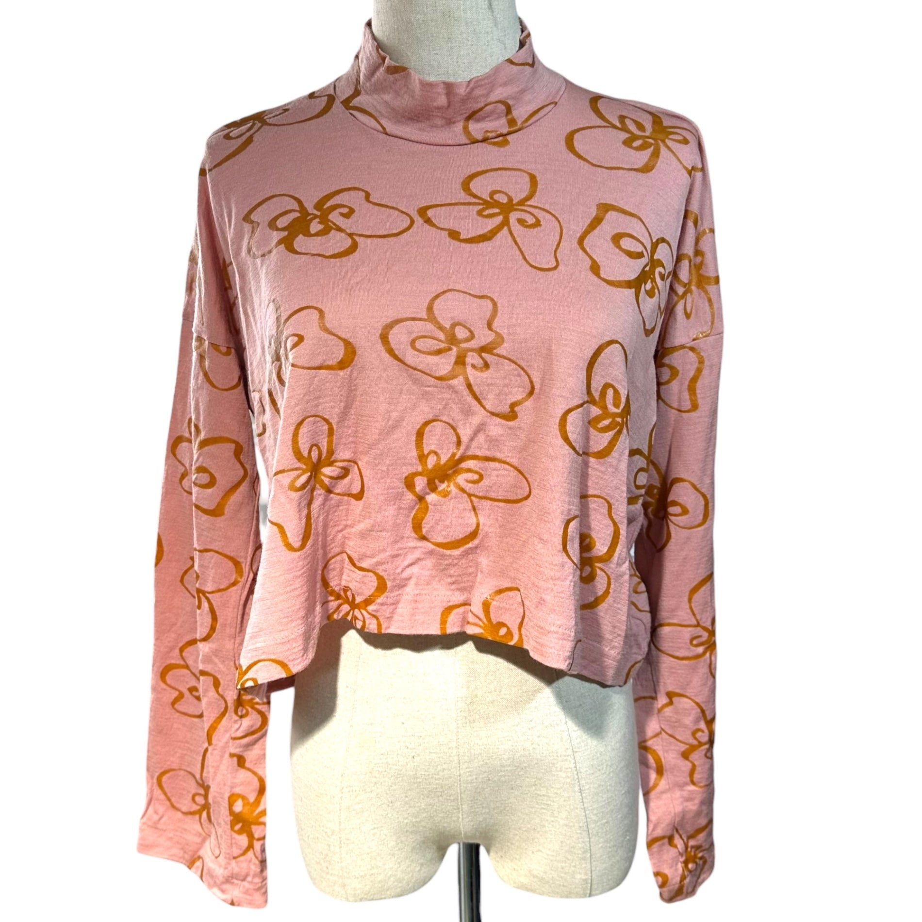 robe de chambre COMME des GARCONS(ローブドシャンブルコムデギャルソン) 97SS Floral Print Short-Length L/S T-shirt フラワー プリント ウール モックネック ショート丈 長袖 カットソー RT-040170 表記無(M程度) ピンク AD1996 90's 90年代 ヴィンテージ Tシャツ