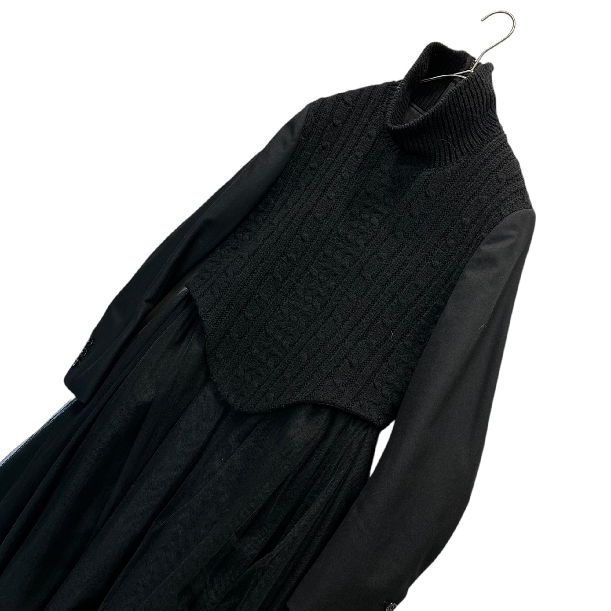 noir kei ninomiya(ノワールケイニノミヤ) 23AW Knit-Panel Tailored Sleeve Tulle Dress ニット切替 テーラード スリーブ チュール ワンピース 3L-O012 S ブラック AD2023