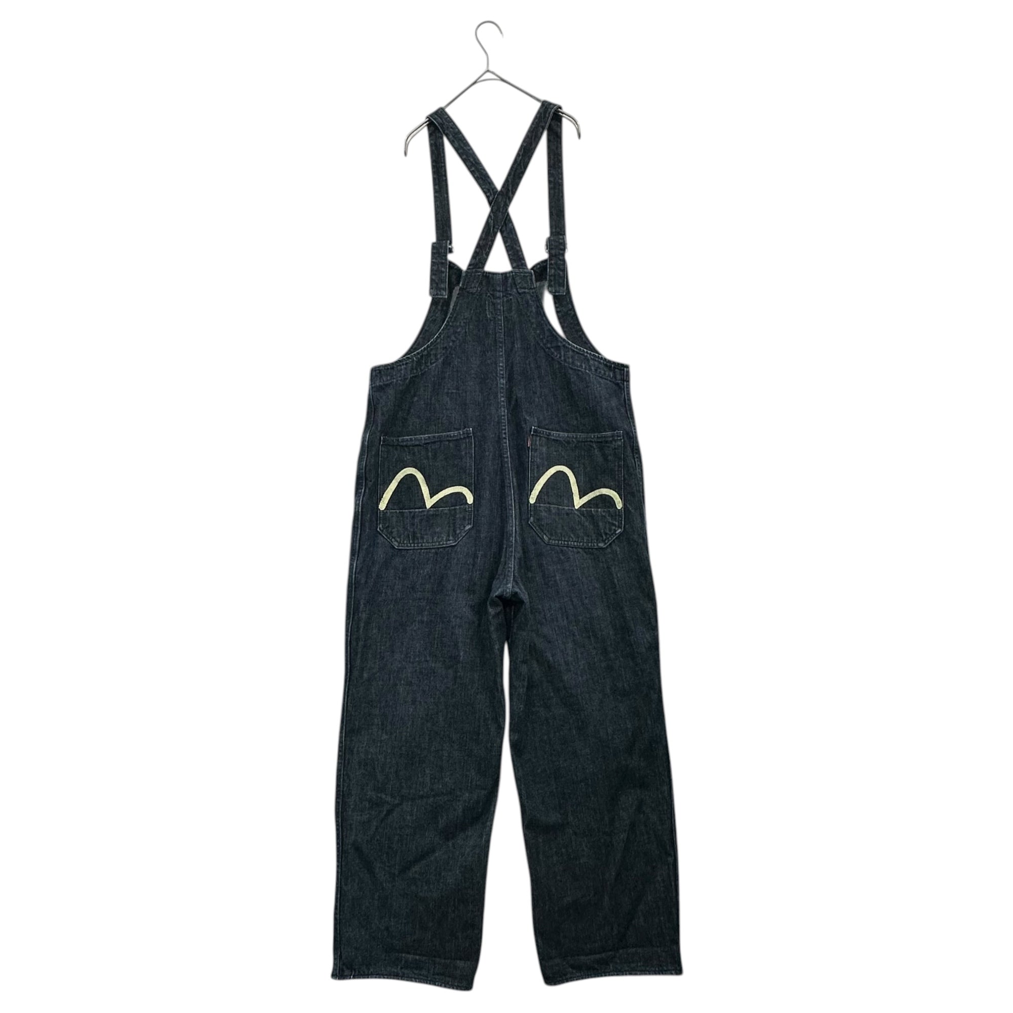 EVISU デカロゴ 32 ブラック デニム ジョーツ ハーフパンツ ビックカモメ 大黒 EVISU ハーフパンツ オーバーオール ブラックデニム カモメ パンツ