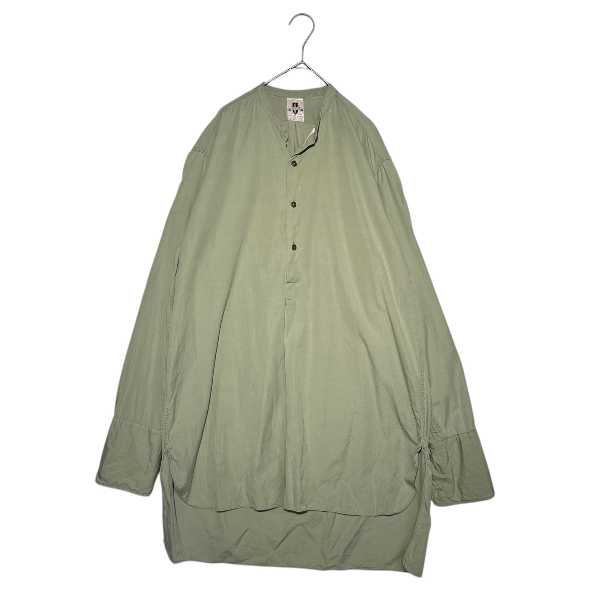 belgian army(ベルギー軍) BEGETEX Vintage Grampa Shirt ヴィンテージ グランパ シャツ 表記無(XL程度) グリーンベージュ バンドカラー プルオーバー カフス