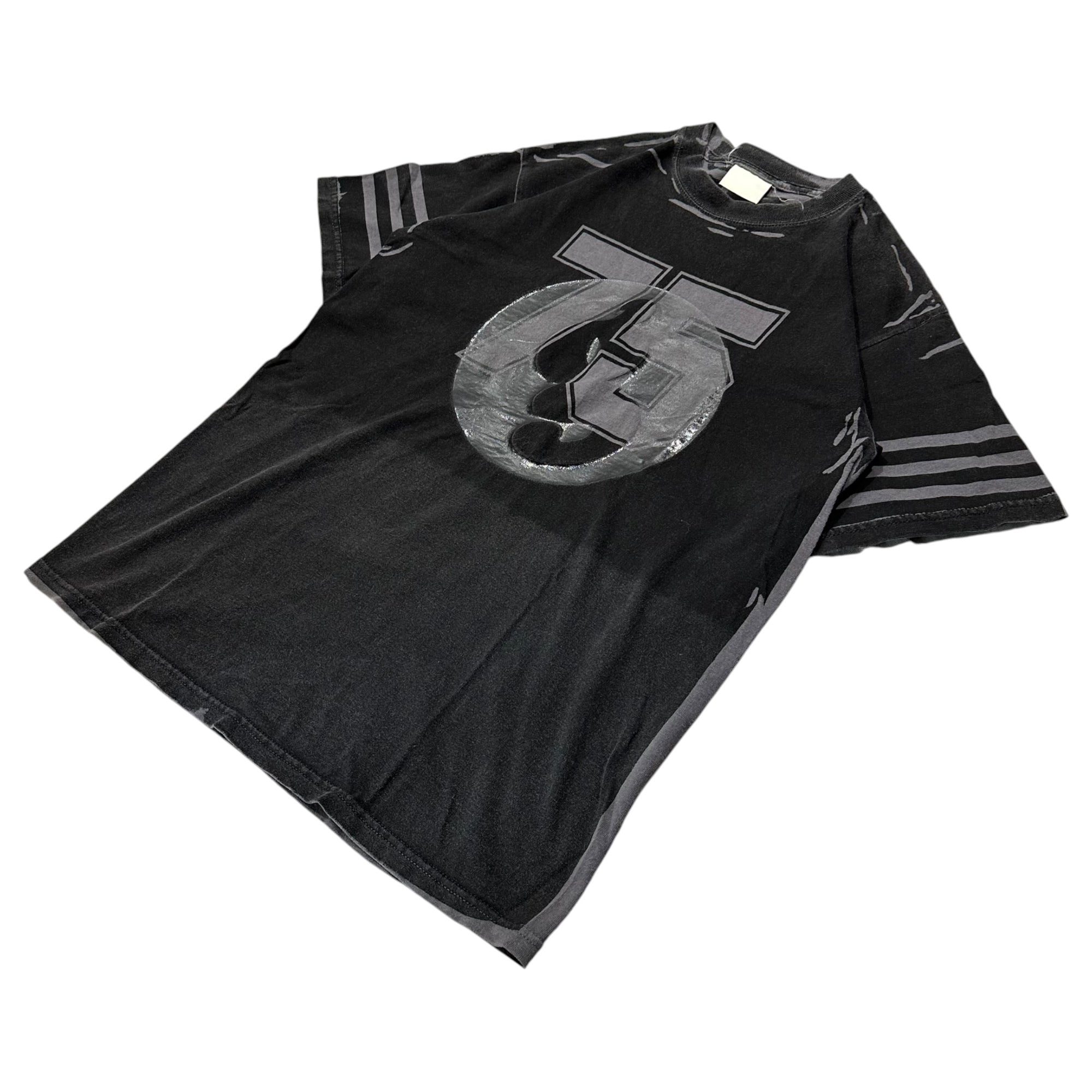 GOODENOUGH(グッドイナフ) Hand-printed print-on-rubber gram (g) print football T-shirt 手刷り プリント オン ラバー グラムｇ プリント フットボール Tシャツ 表記消(M程度) ブラック×グレー GOODENOUGH UK