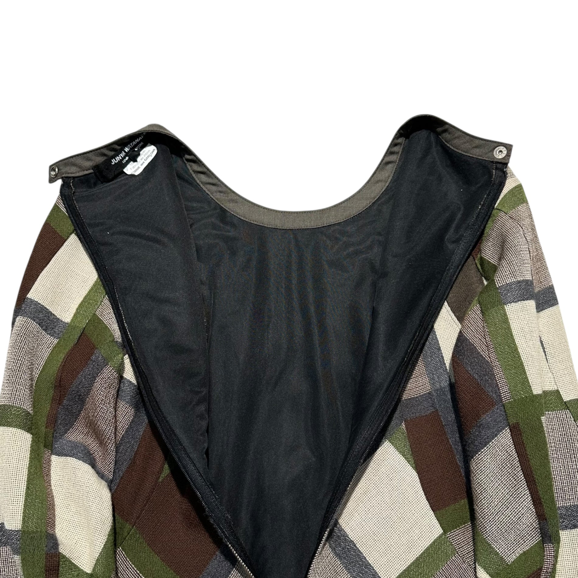 COMME des GARCONS JUNYA WATANABE(コムデギャルソンジュンヤワタナベ) 13AW Diagonal Check Round Neck L/S Wool Dress 斜めチェック ラウンドネック 長袖 ウール ワンピース JL-O022 S カーキ×ブラウン AD2013