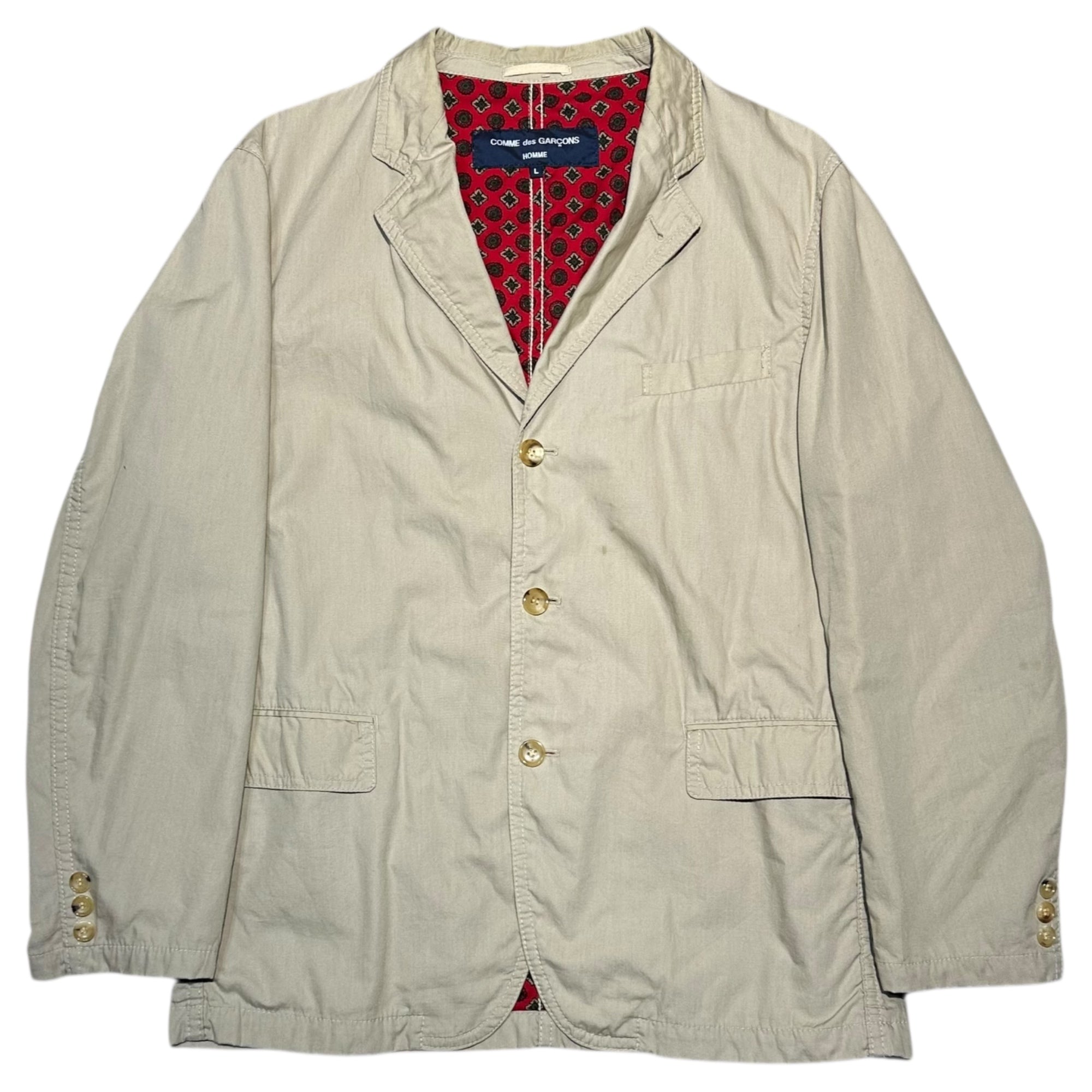 COMME des GARCONS HOMME(コムデギャルソンオム) 04SS Lined Paisley Cotton Tailored Jacket 裏地 ペイズリー コットン テーラード ジャケット HM-J006 L ベージュ×レッド AD2003
