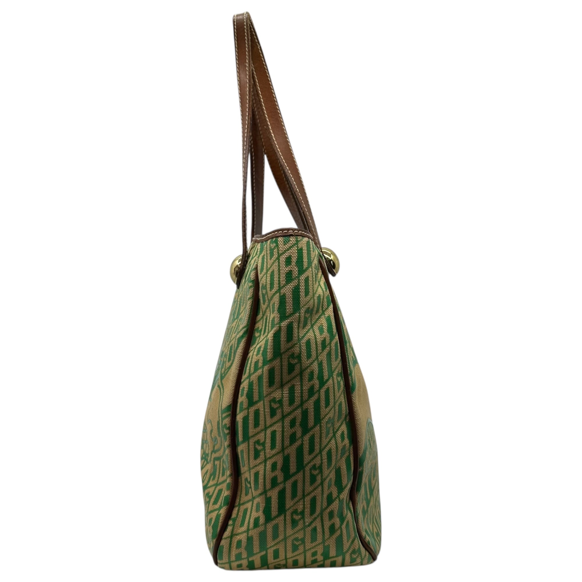 Corto Moltedo(コルトモルテド) Logo All-Over Print Canvas Leather Tote Bag ロゴ 総柄 キャンパス レザー トート バッグ グリーン×ベージュ