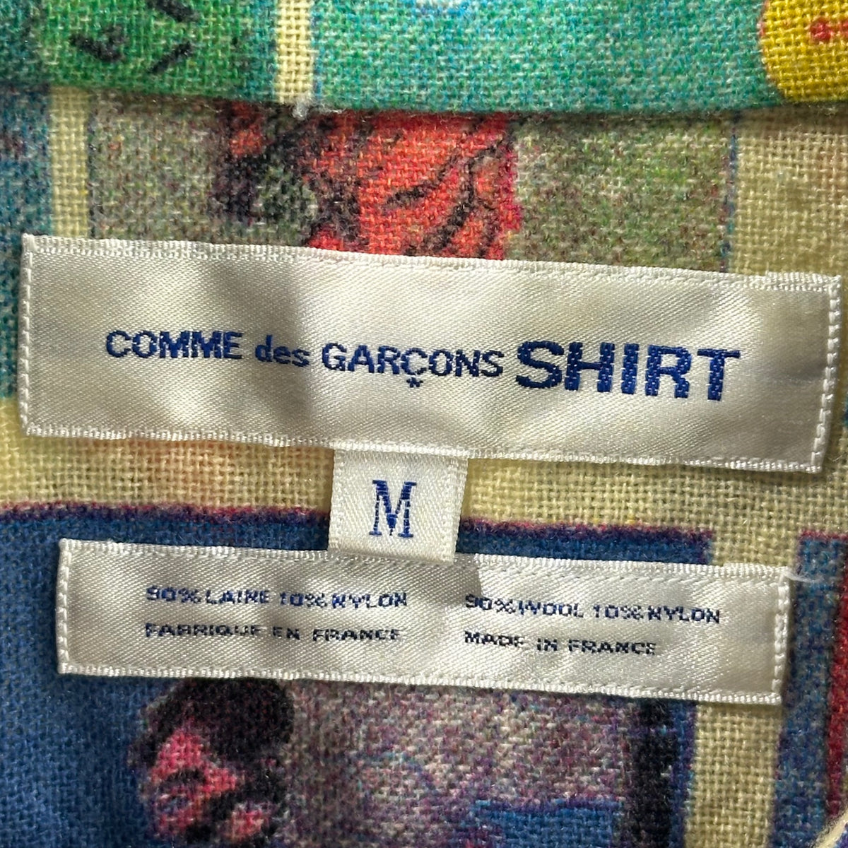 COMME des GARCONS SHIRT(コムデギャルソンシャツ) 2000AW Haruo Kobayashi Wool Shirt 小林晴夫 ウール 総柄 シャツ M ブルー×マルチカラー