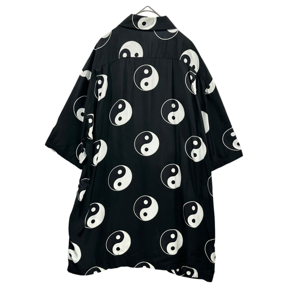 Aloha Blossom(アロハブロッサム) YING&YANG SHORT SLEEVE BLACK 陰陽 アロハ シャツ 44 ブラック×ホワイト 半袖 オープンカラー レーヨン