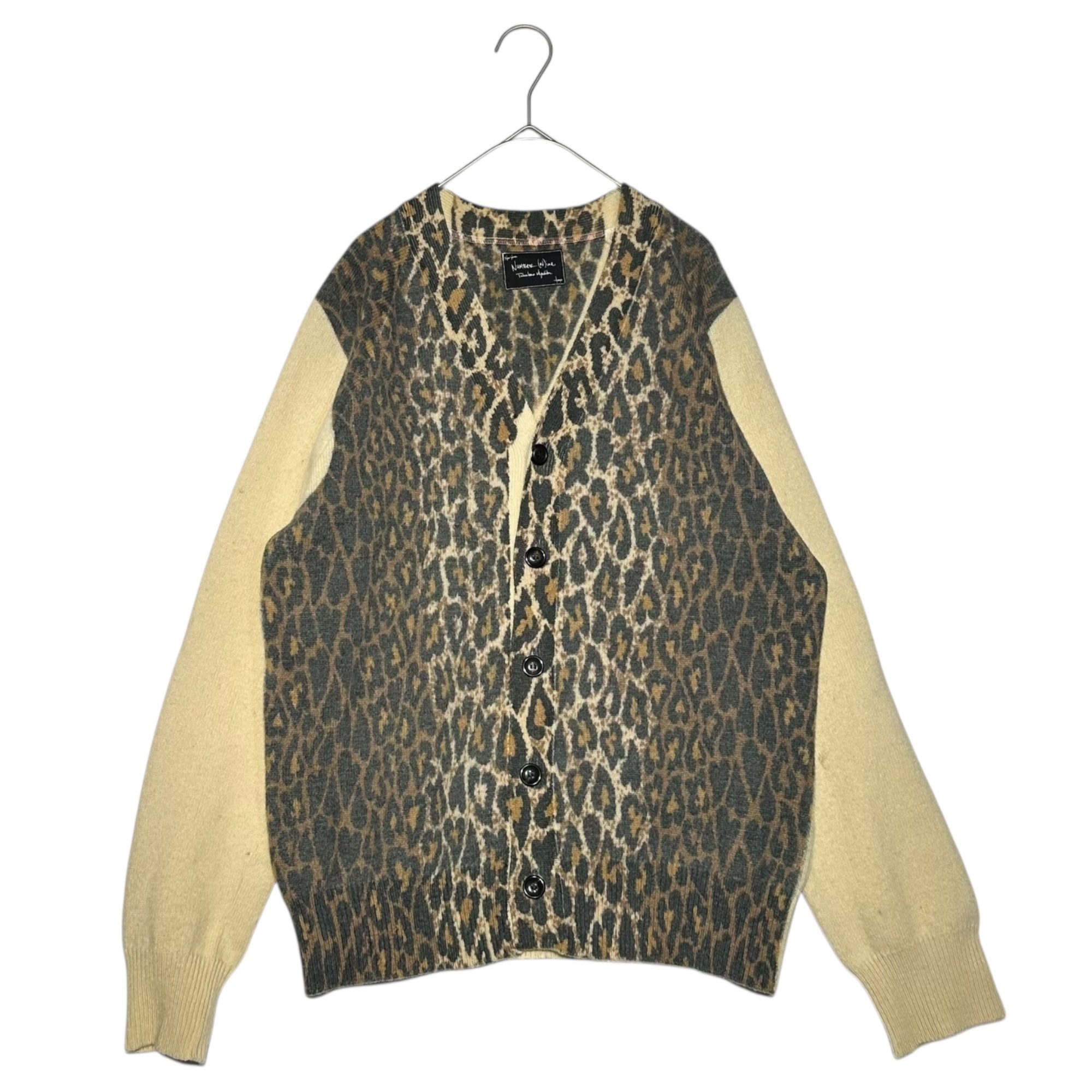 NUMBER (N)INE(ナンバーナイン) 03AW Leopard print wool long-sleeved cardigan レオパード切替 ウール 長袖 カーディガン 3(M) アイボリー×ブラウン 宮下貴裕 本人期 補修跡有