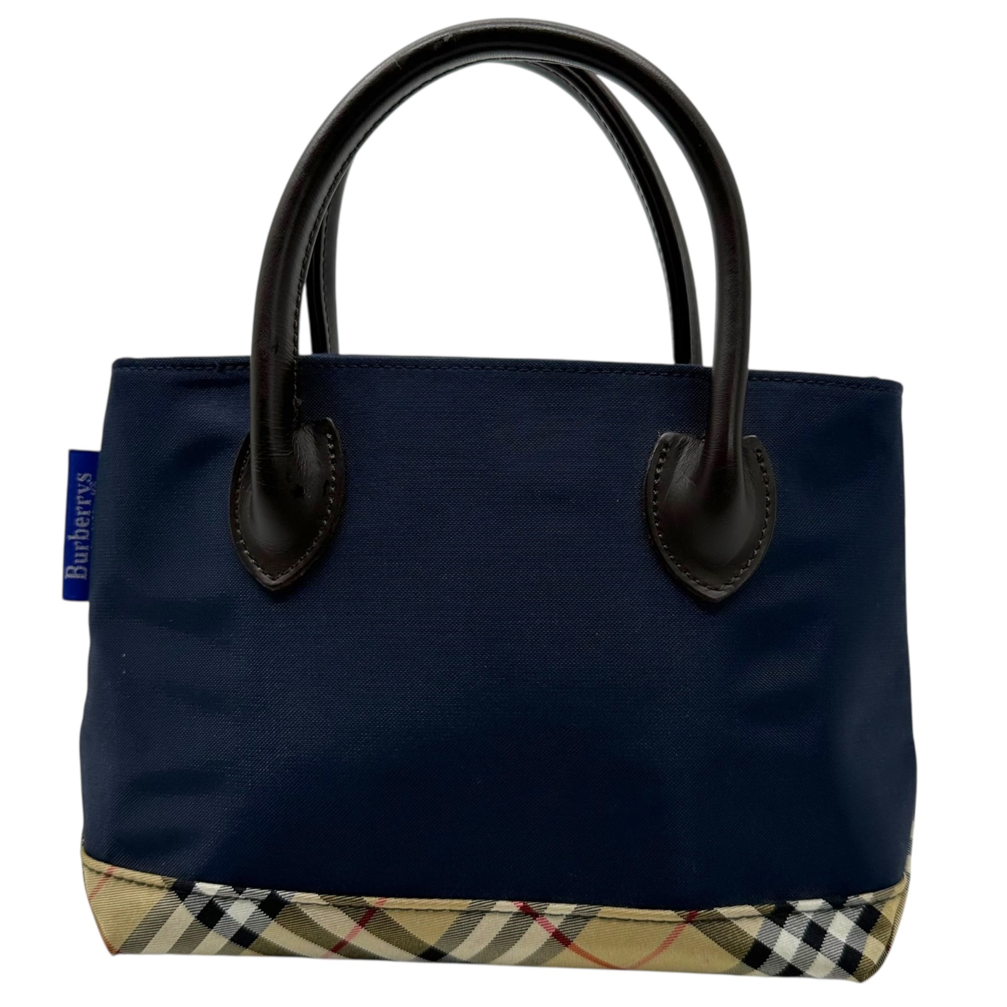 Burberry’s(バーバリーズ) Mini boat-shaped tote bag ミニ 舟形 トート バッグ ハンドバッグ ネイビー×ベージュ