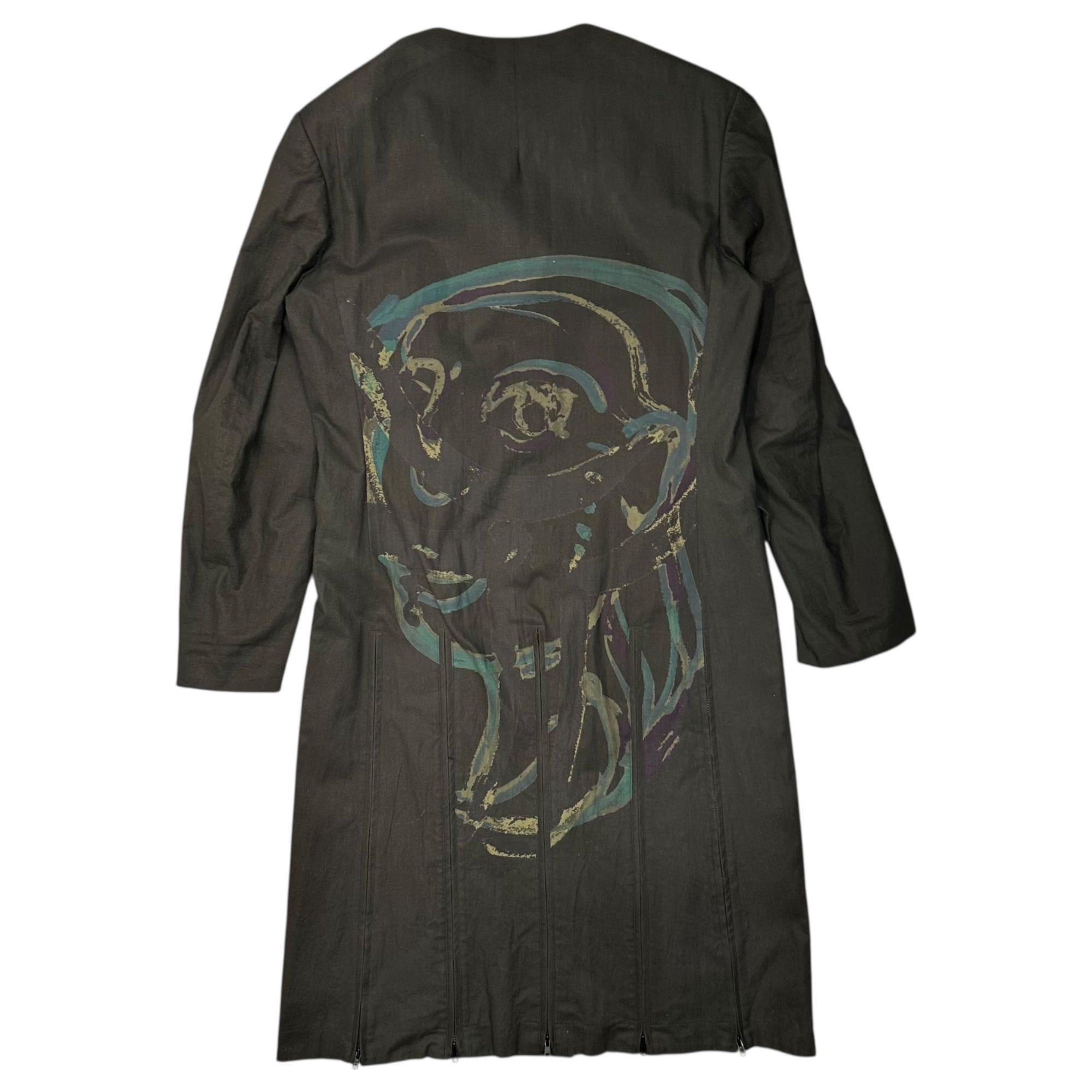 YOHJI YAMAMOTO POUR HOMME(ヨウジヤマモトプールオム) 20SS Yuka Asakura Back-Print Multi-Zip Long Jacket 朝倉優佳 バックプリント 多ジップ ロング ジャケット コート  HN-J55-018 2(M程度) ブラック 2020SSコレクション LOOK4