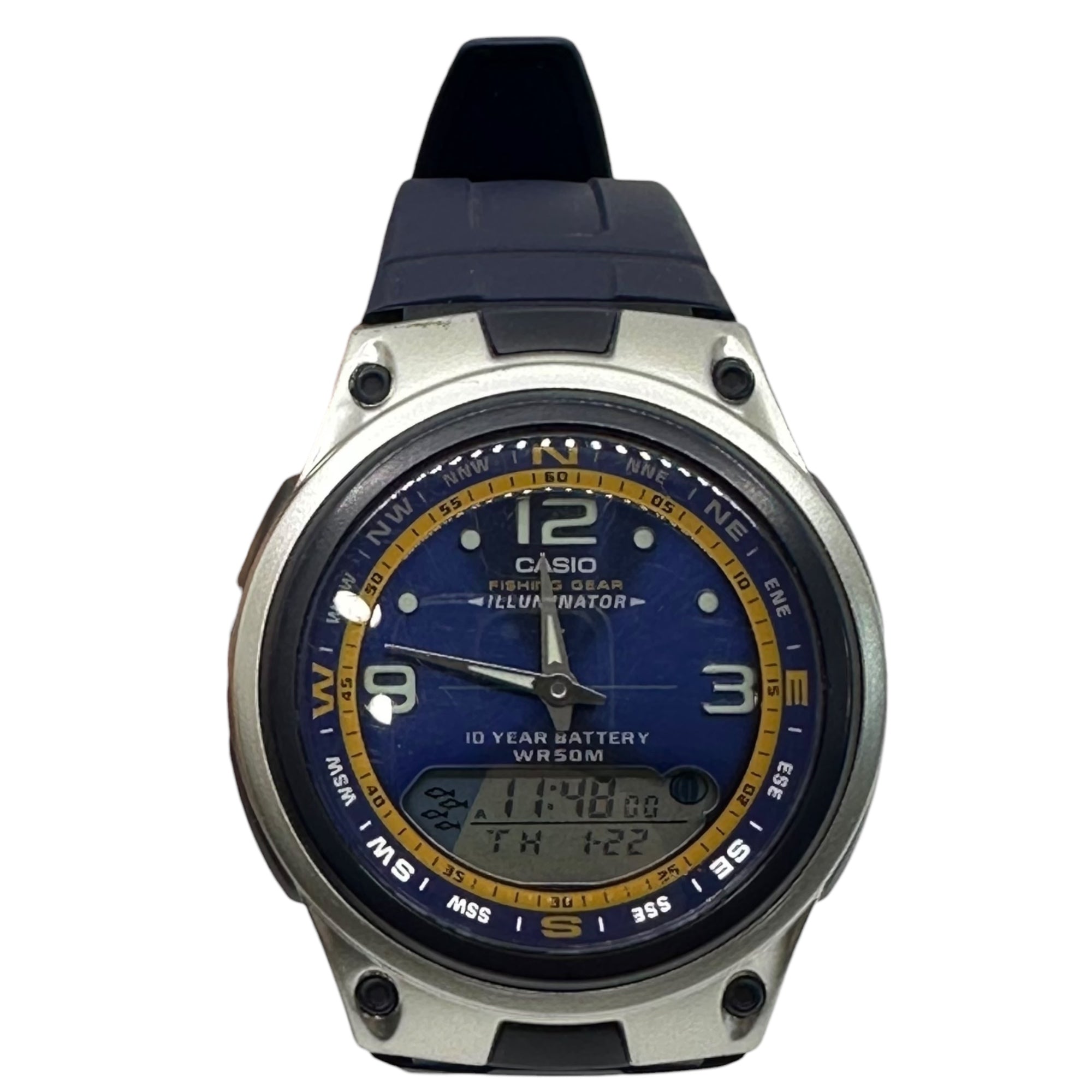 CASIO(カシオ) フィッシングギア アナデジ タイドグラフ 腕時計 AW-82 シルバー×ネイビー デジタル