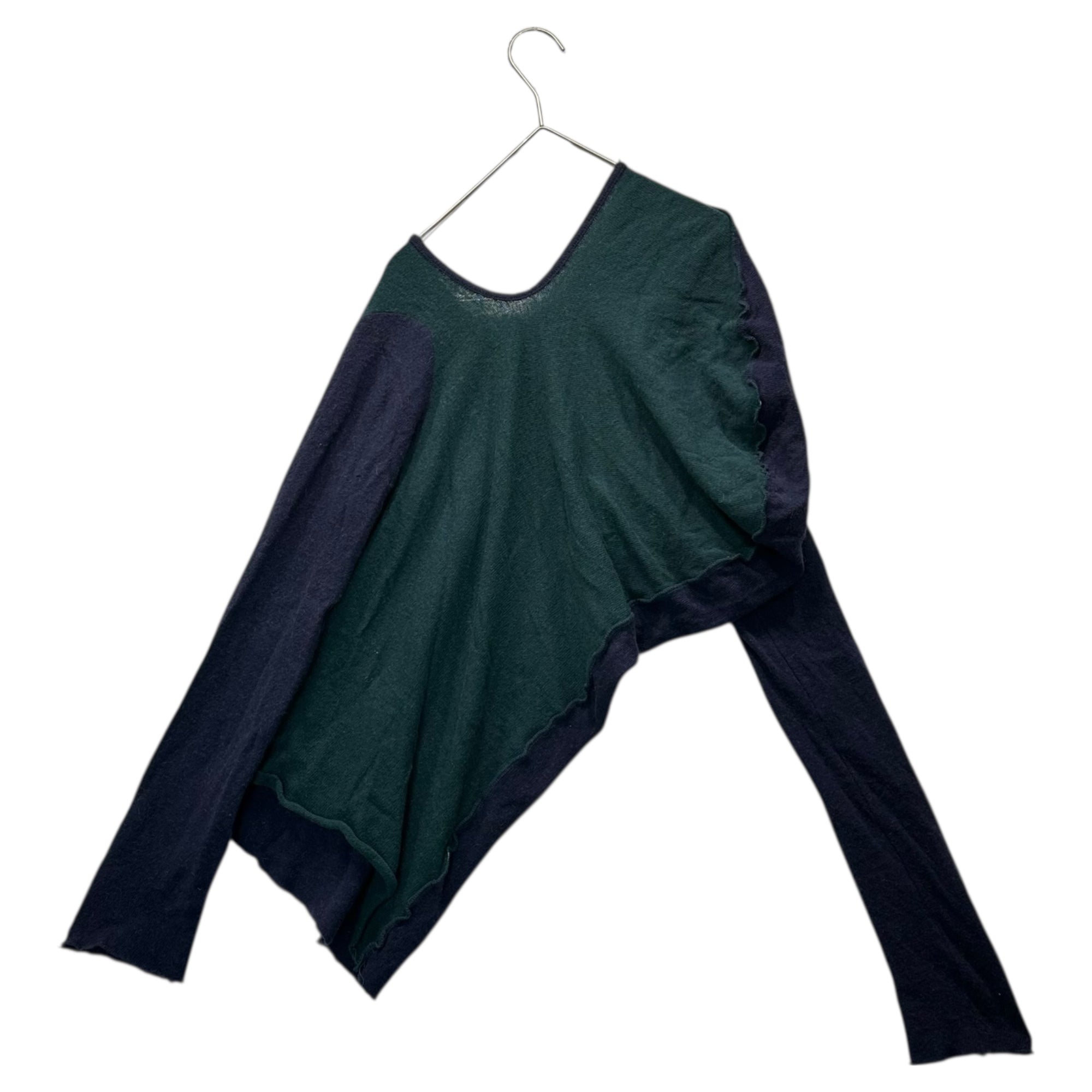Y's(ワイズ) 00's Two-Tone Asymmetric Neck Wool Knit バイカラー 変形 ネック ウール ニット YB-T84-876 2 ネイビー×グリーン
