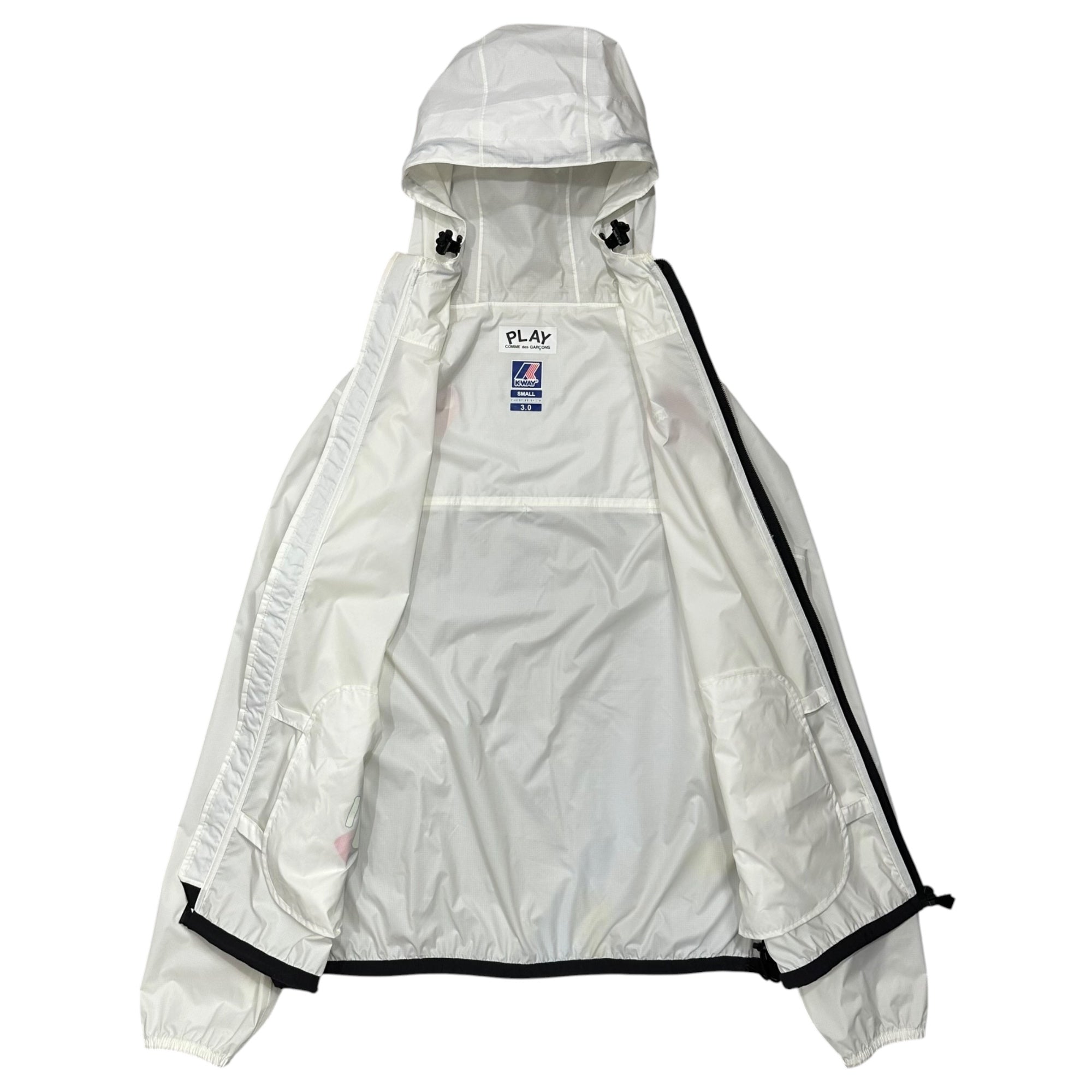 PLAY COMME des GARCONS × K-WAY(プレイコムデギャルソン × ケーウェイ) Heart Logo Packable Zip-Up Hoodie S ホワイト×レッド×ブラック