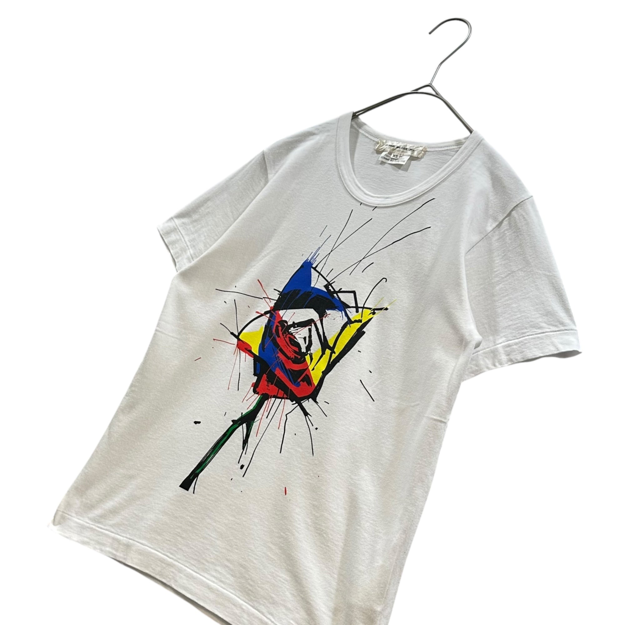COMME des GARCONS(コムデギャルソン) 2015SS  Rose graphic print S/S crew-neck top 薔薇 グラフィック プリント 半袖 クルーネック カットソー GO-T044 XS ホワイト×マルチカラー AD2015
